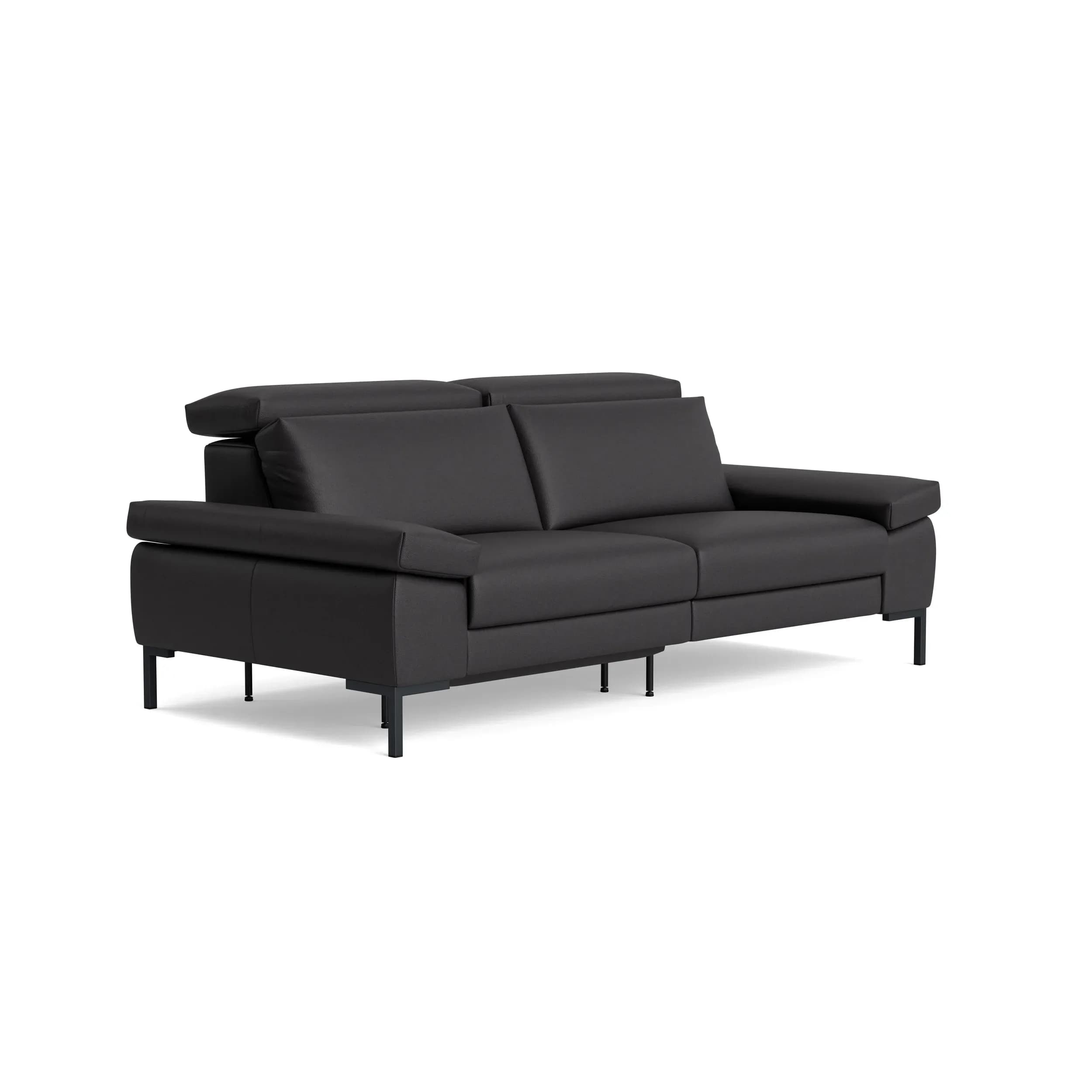 Sofa Braska - 3-Sitzer, inkl. Relaxfunktion (motorisch), Kopfstütze/Armlehne verstellbar, Leder, Anthrazit