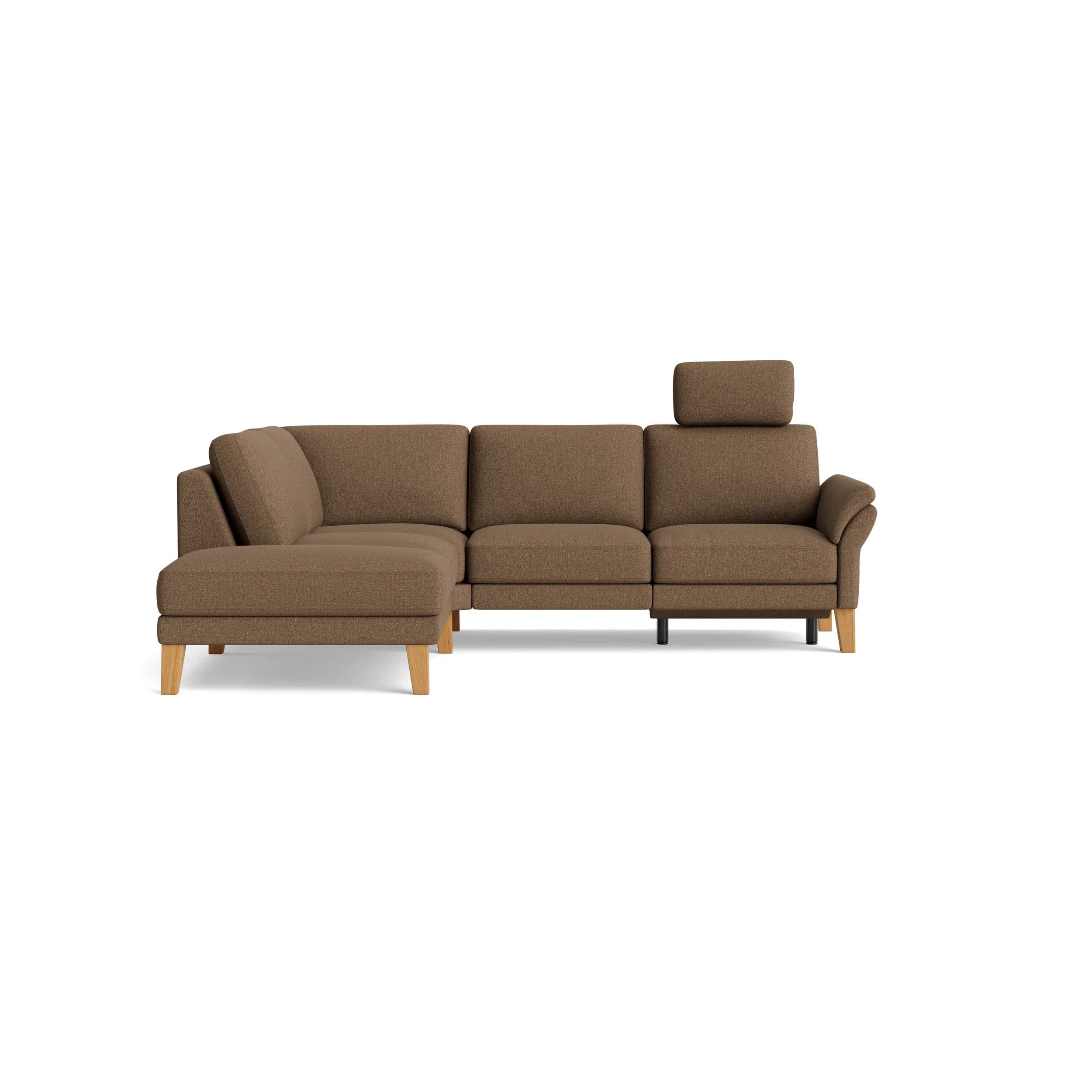 Ecksofa Rockport A - Ecke links mit 2,5-Sitzer, inkl. Relaxfunktion (motorisch), Sitzauszug (motorisch), Armlehne klappbar, Kopfstütze verstellbar, Stoff, Caramel
