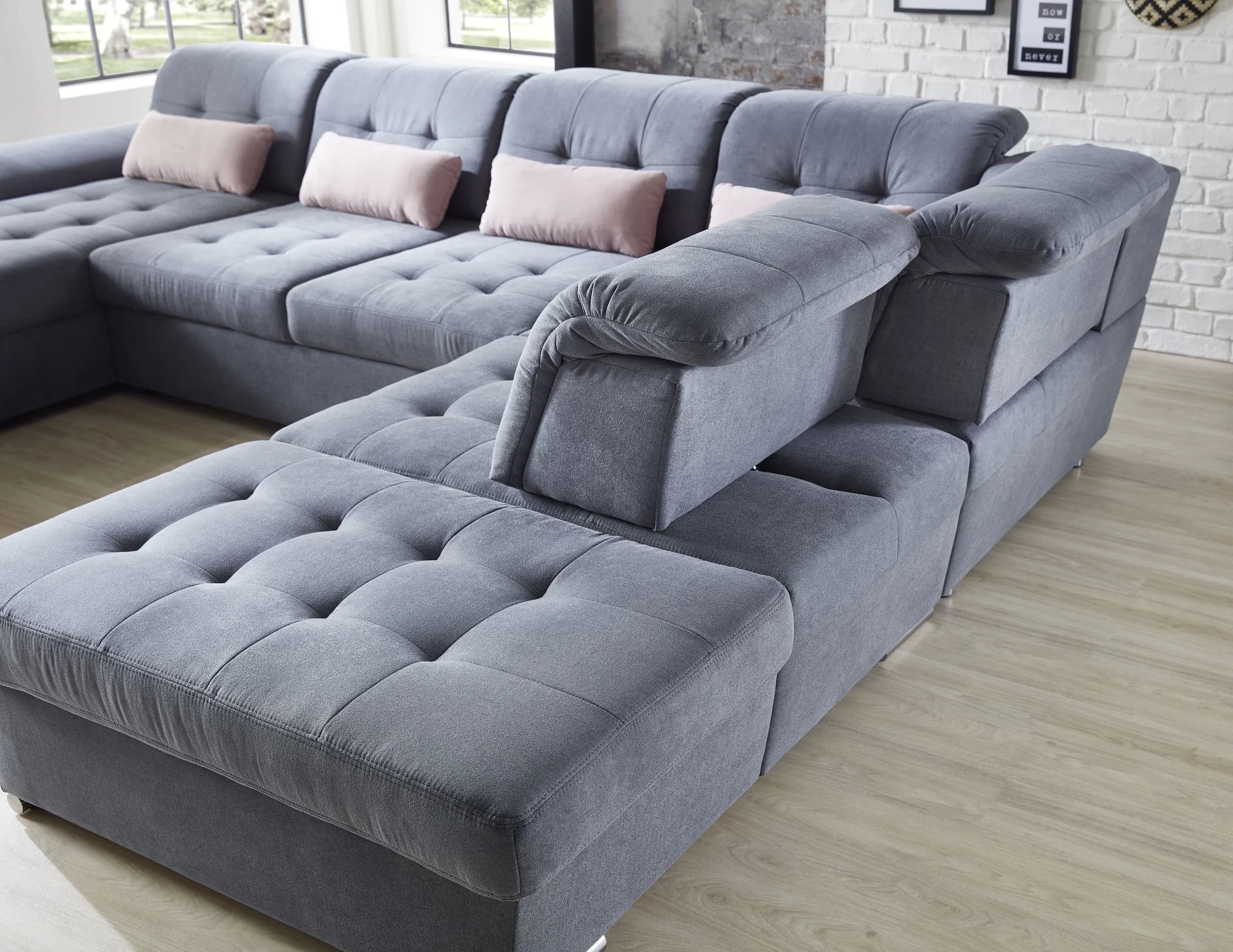 Wohnlandschaft - Longchair links, 3-Sitzer, Ecke rechts inkl. Schlaffunktion, Bettkasten, 