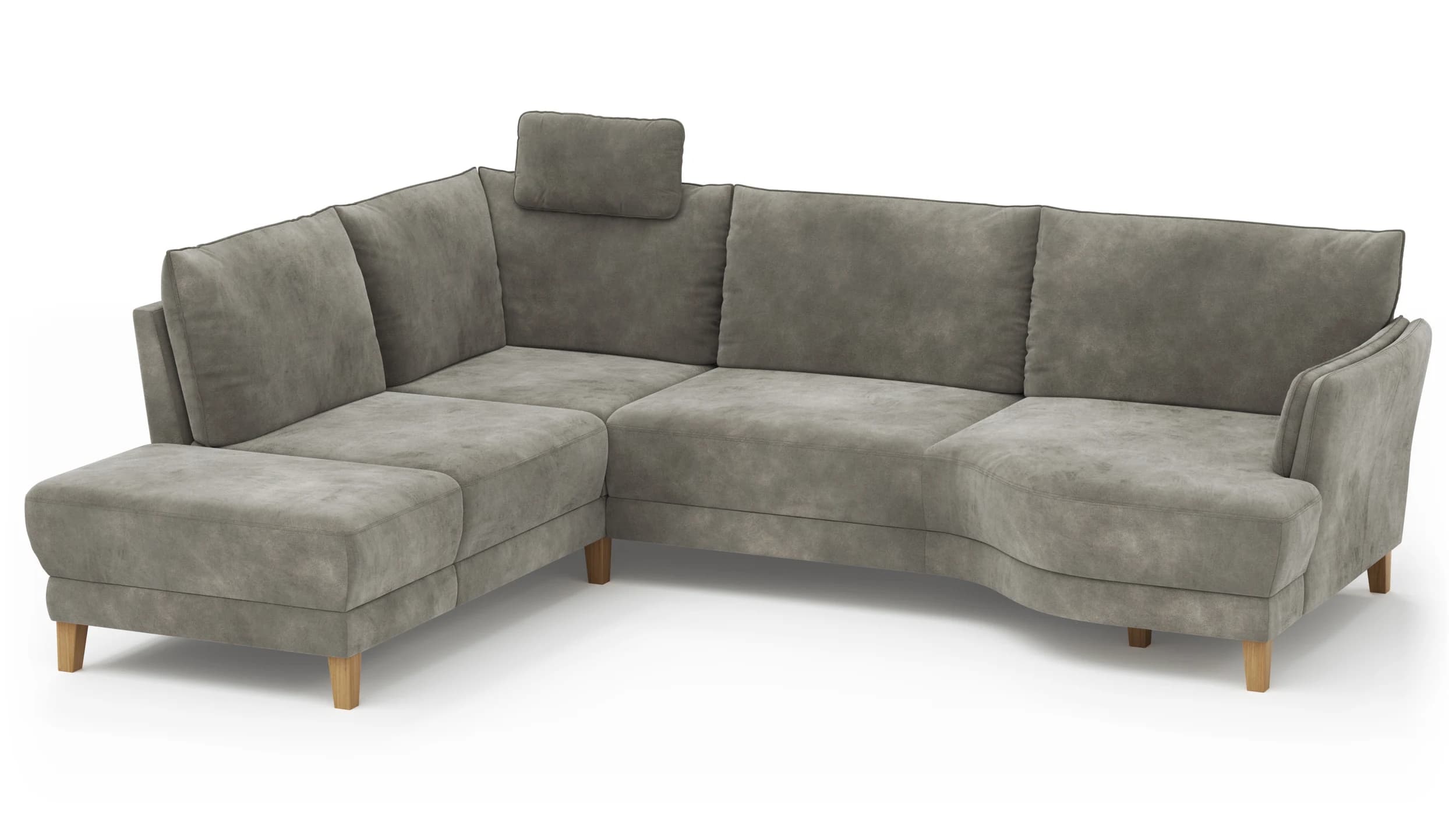 Sofa Stamford - inkl. Armlehne verstellbar und Kopfstütze, Ecksofa 2-sitzig und Abschlusshocker links mit 3,5-Sitzer, Bogen rechts, Stoff, Anthrazit