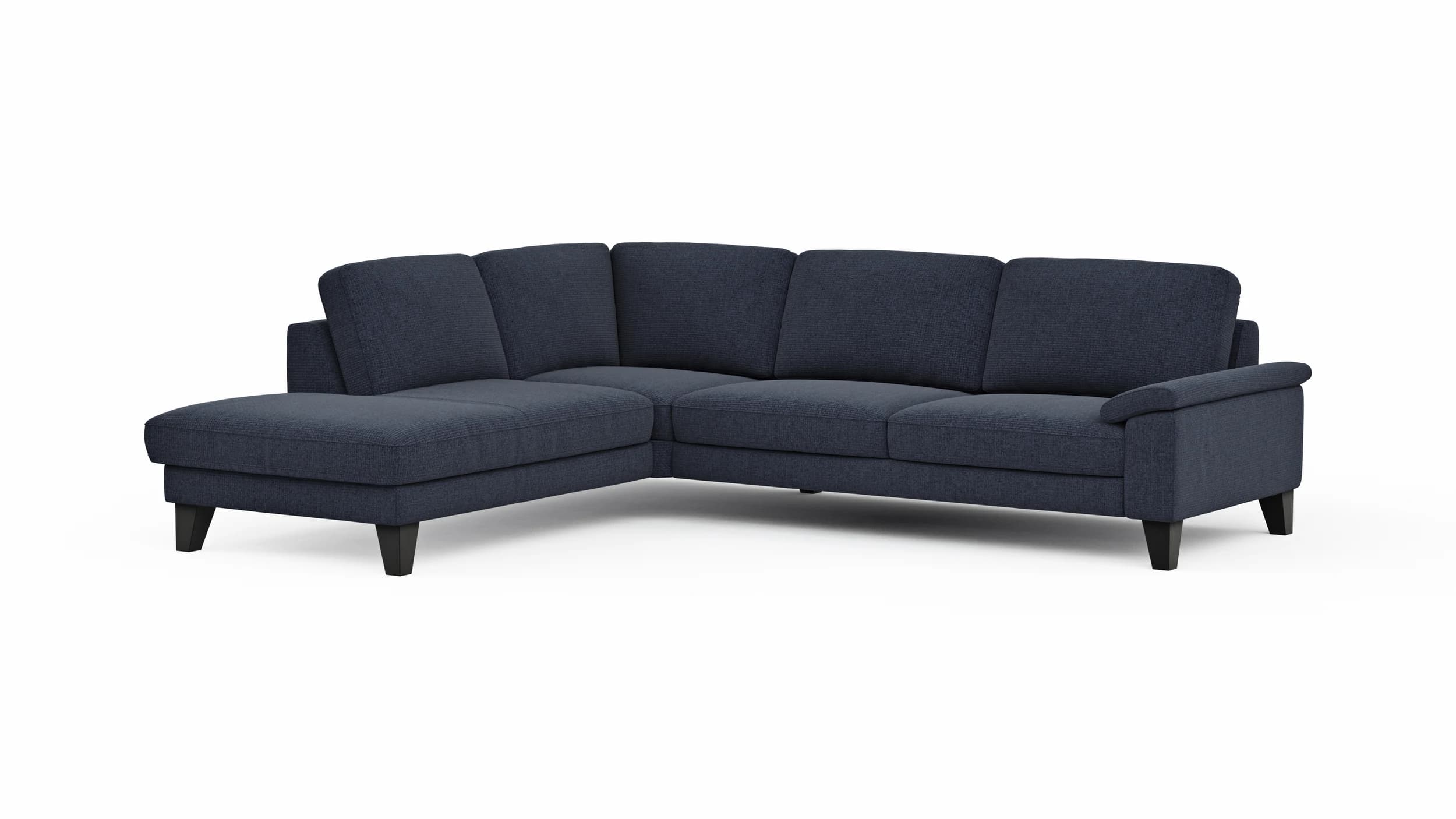 Ecksofa Oviedo - Ecke links mit 2,5-Sitzer inkl. Drehsitz, Stoff, Dunkelblau