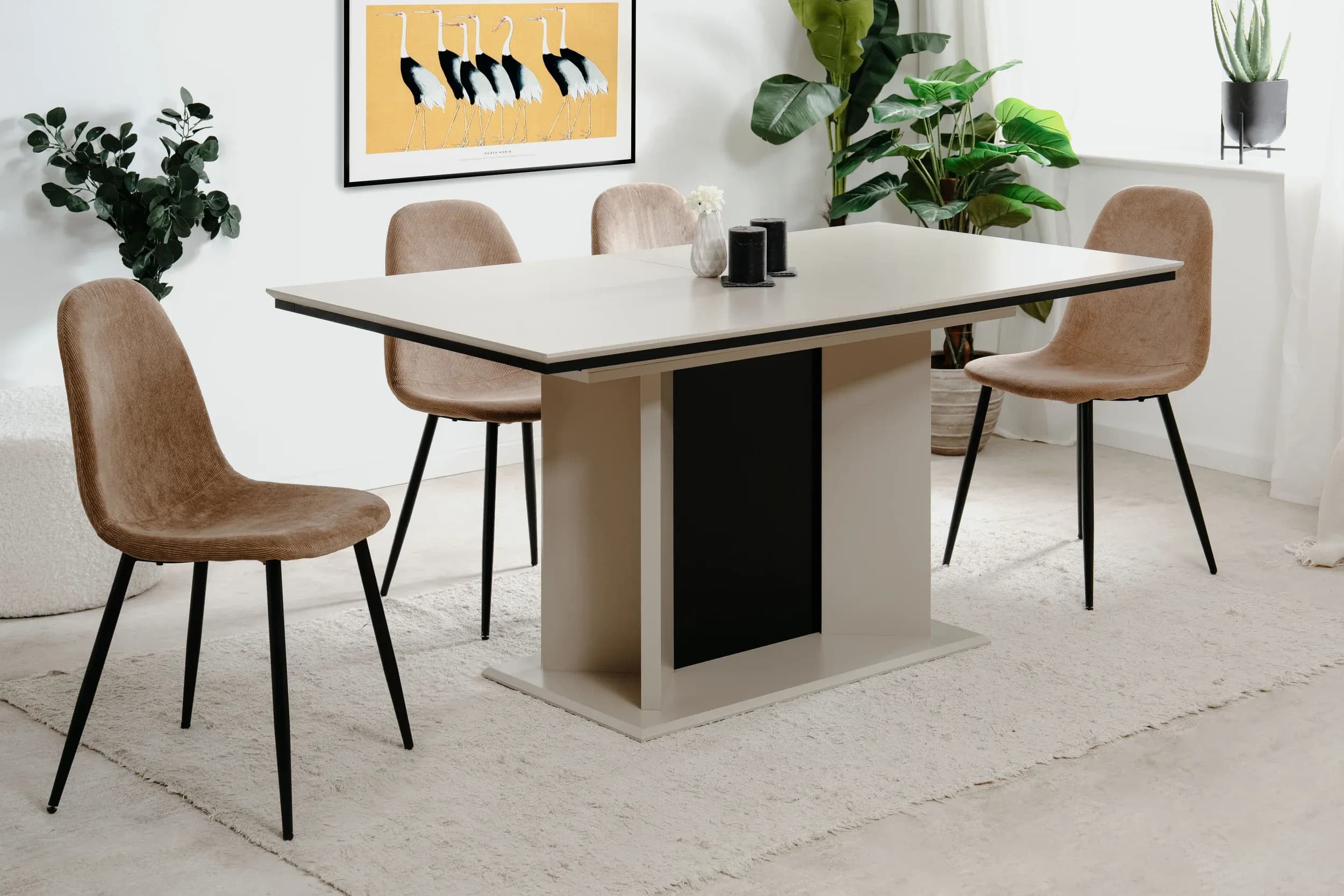Esstisch - LB ca. 160x90 cm, Sand, Schwarz