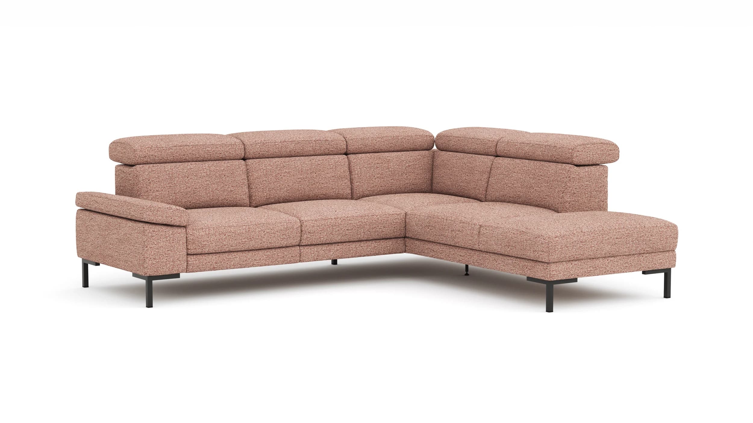 Ecksofa Hudson - 2,5-Sitzer mit Ecke rechts, inkl. Kopfteil verstellbar, Stoff, Kupfer