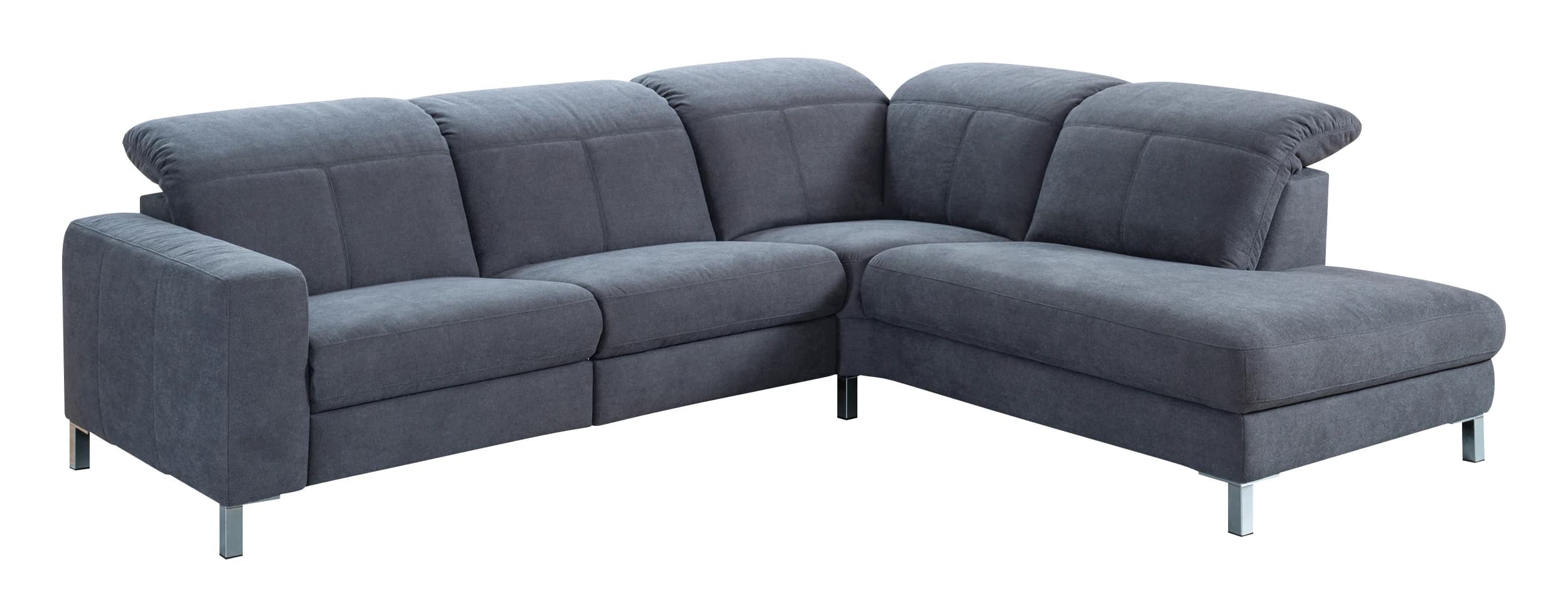 Polstergarnitur EM Brüssel - Longchair mit 2,5-Sitzer und Eckelement, Kopfteil verstellbar, Stoff, Braun