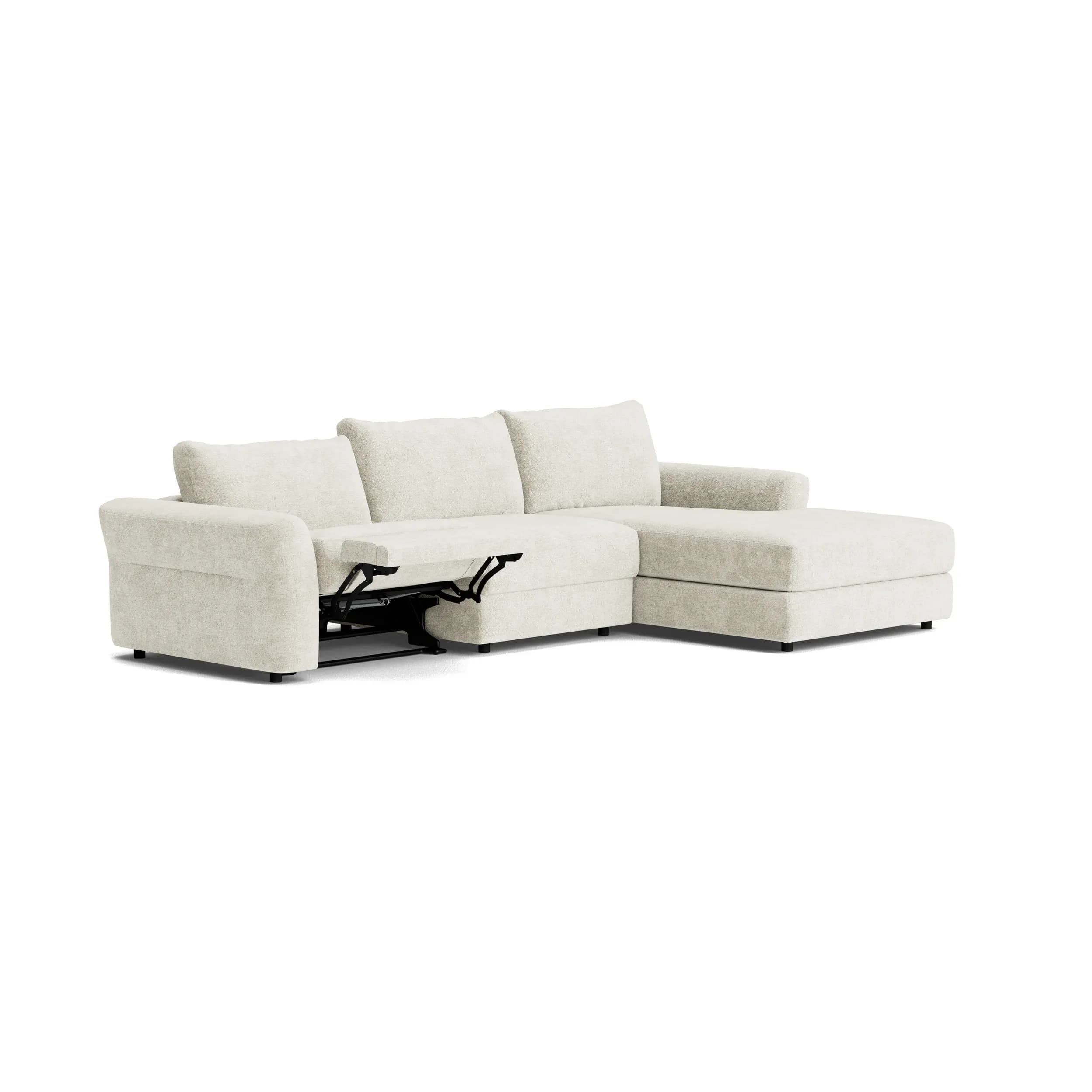 Ecksofa Almeria - 2-Sitzer mit Longchair rechts inkl. 1 Relaxfunktion motorisch, Stoff, Offwhite