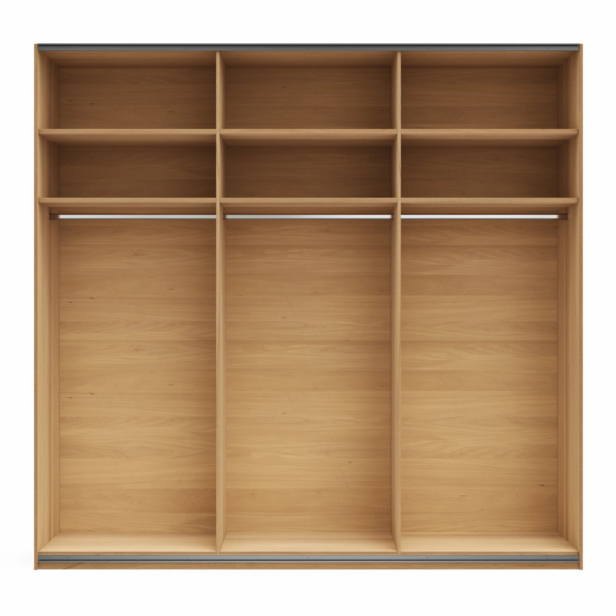 Schwebetürenschrank Lenoso - B. ca. 250 cm, Eiche massiv, Glas Dunkelbraun