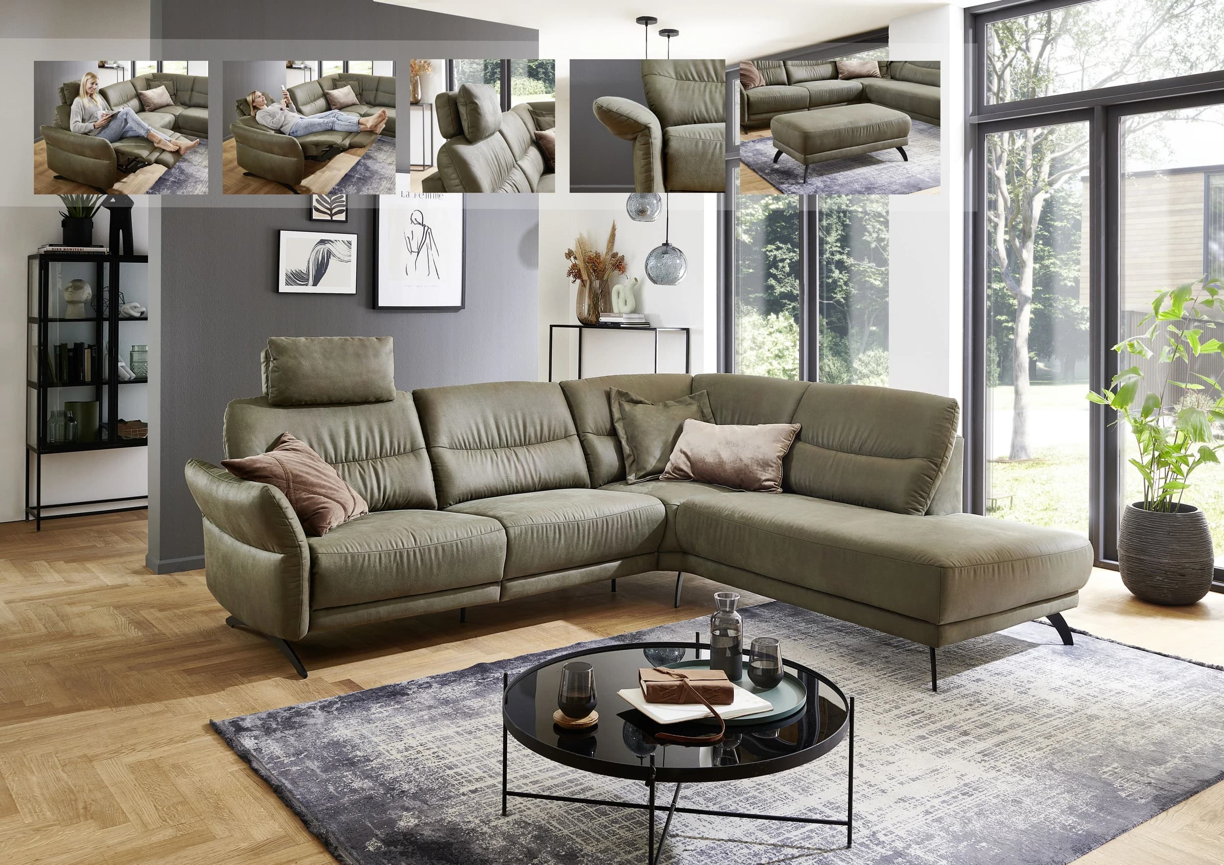 Ecksofa - 3-Sitzer mit Ecke rechts, Stoff, Grau