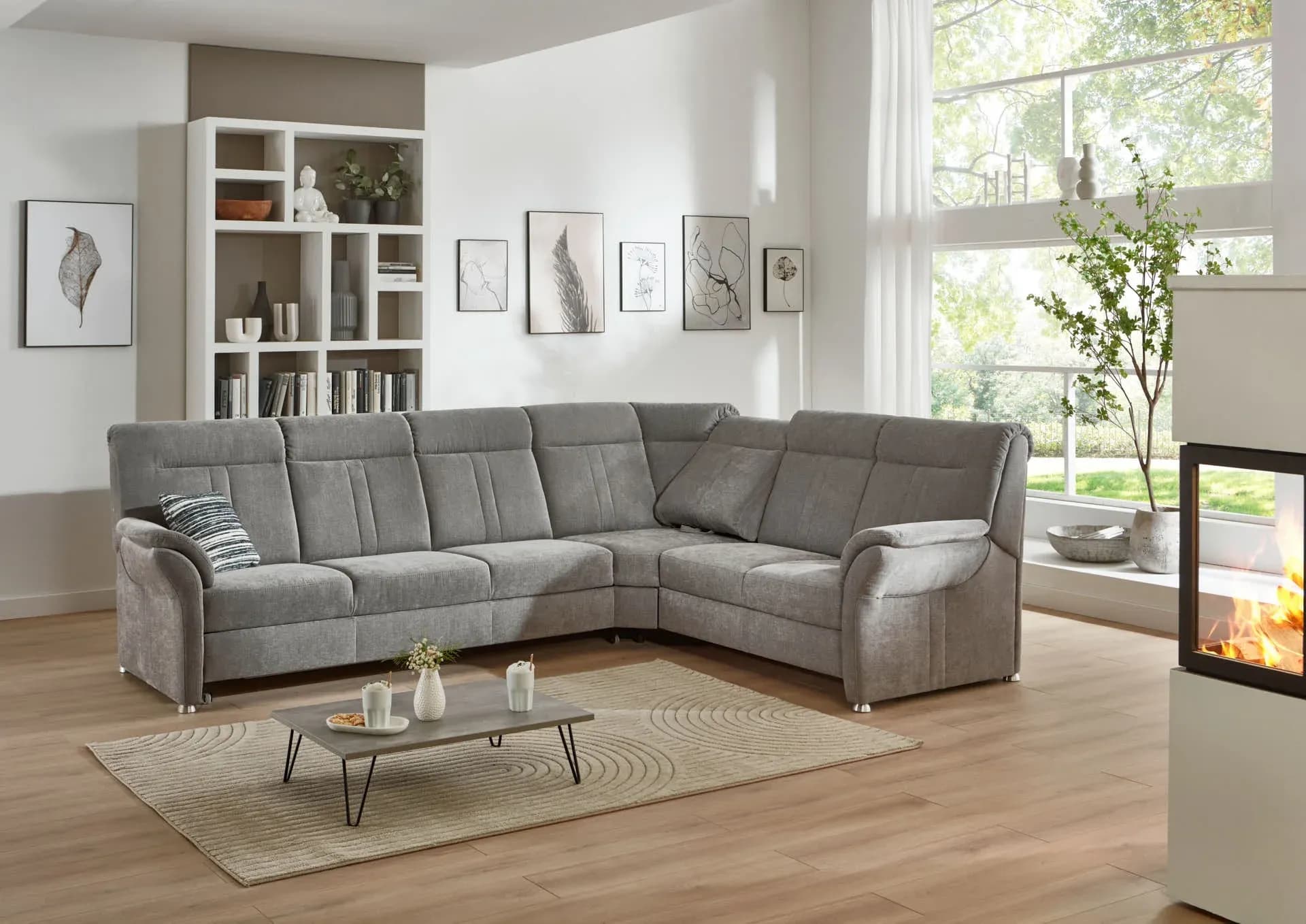 Ecksofa - 3-Sitzer mit Ecke rechts, Stoff, Grau