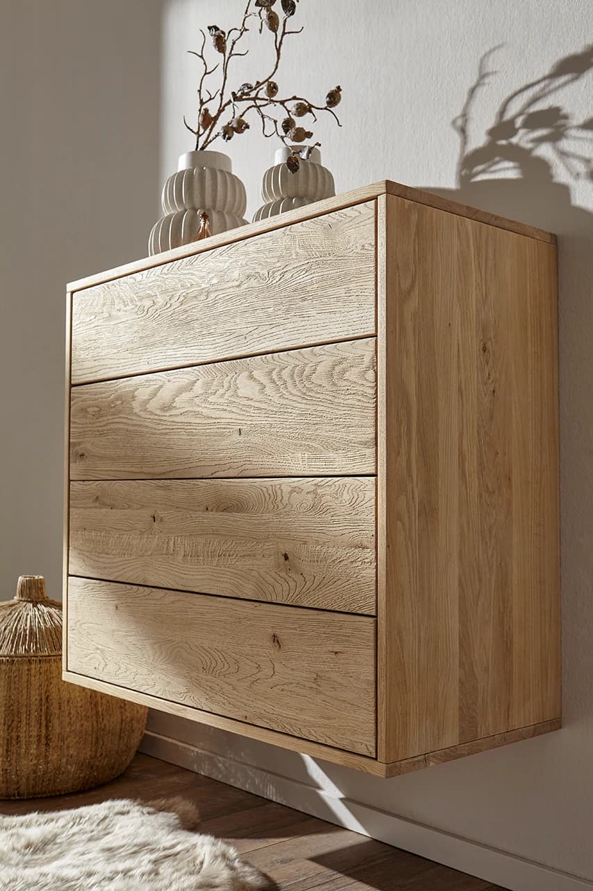 Sideboard Williston - Wildeiche bianco, Schubkastenfront sandgestrahlt