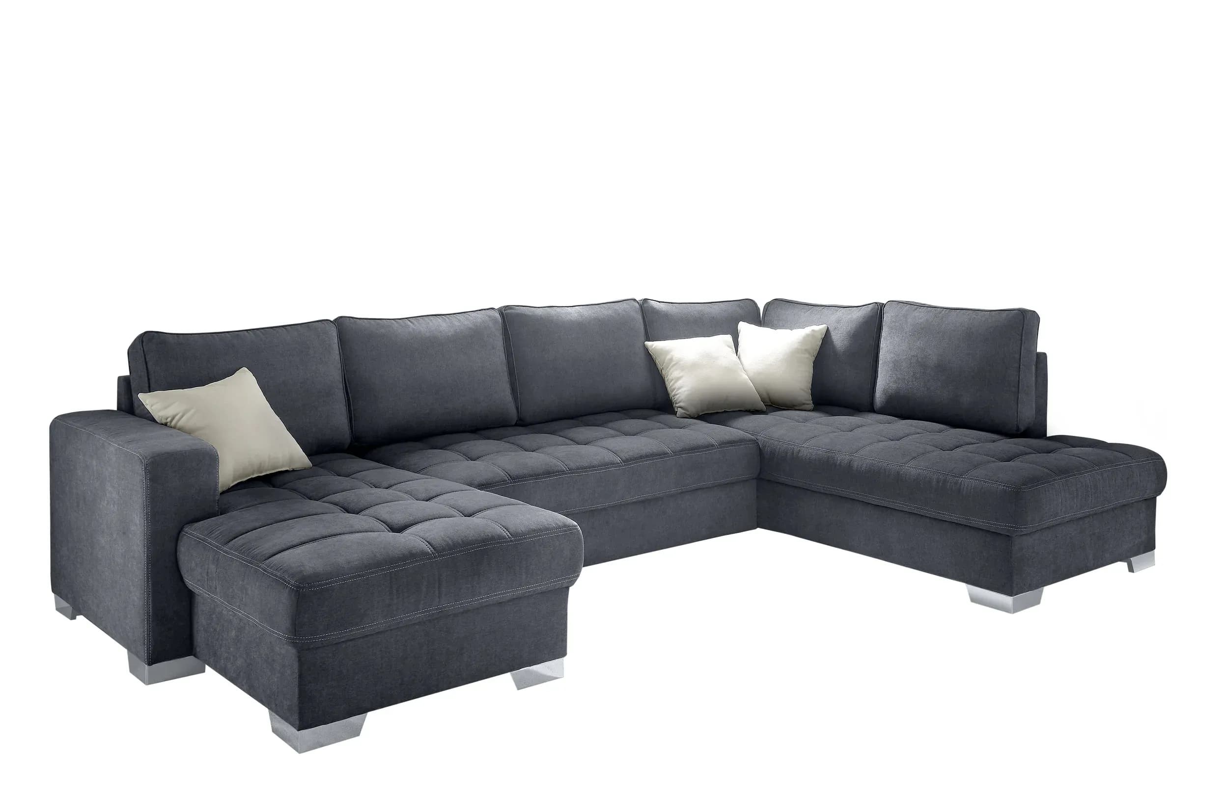 Wohnlandschaft - Ecke Links, 3-Sitzer, Ottomane rechts in Microfaser Grau