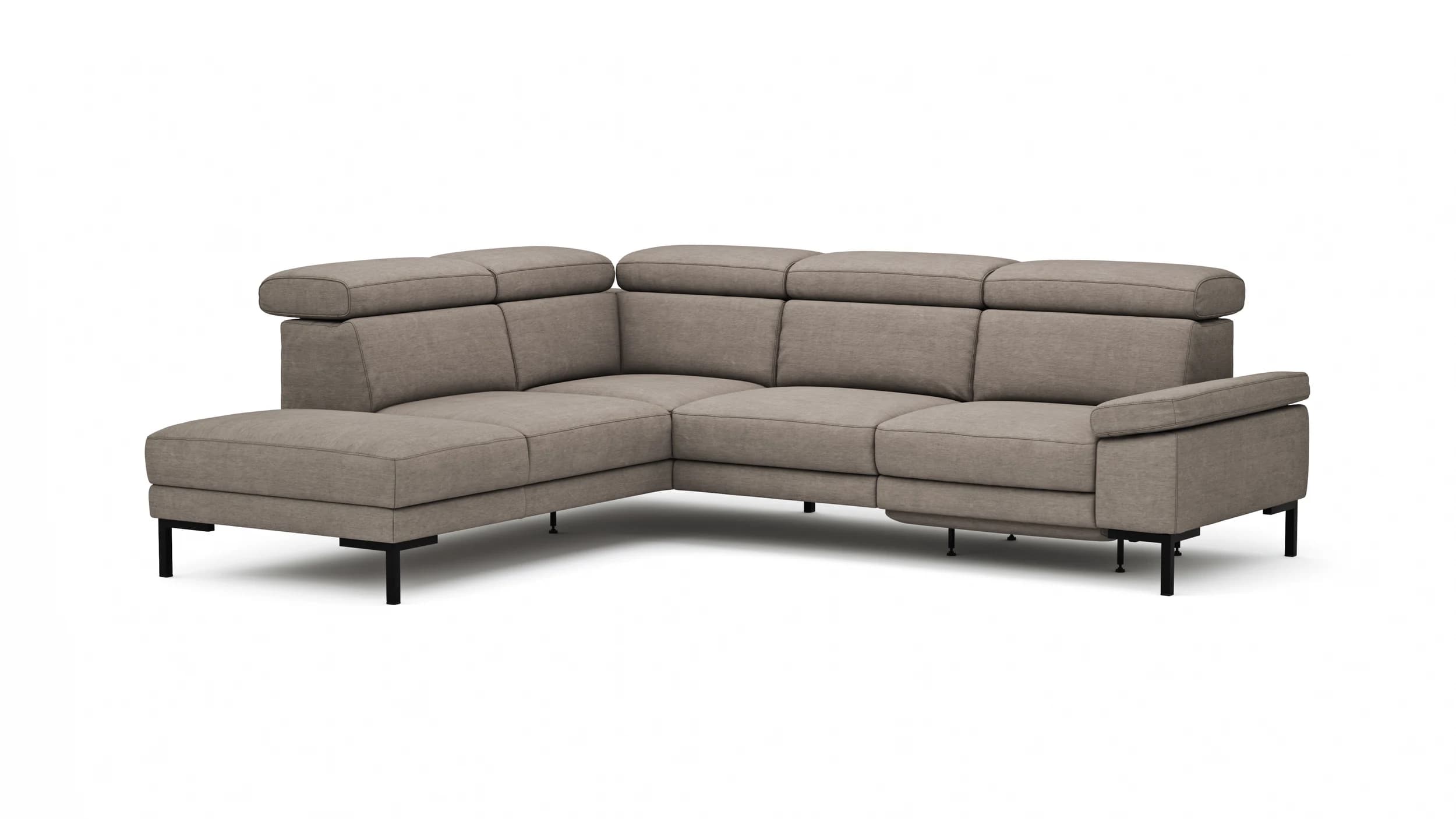 Ecksofa Hudson - Ecke links mit 2,5-Sitzer, inkl. Kopfteil/Armlehne verstellbar und Sitzvorzug/Relaxfunktion (motorisch), Stoff, Khaki