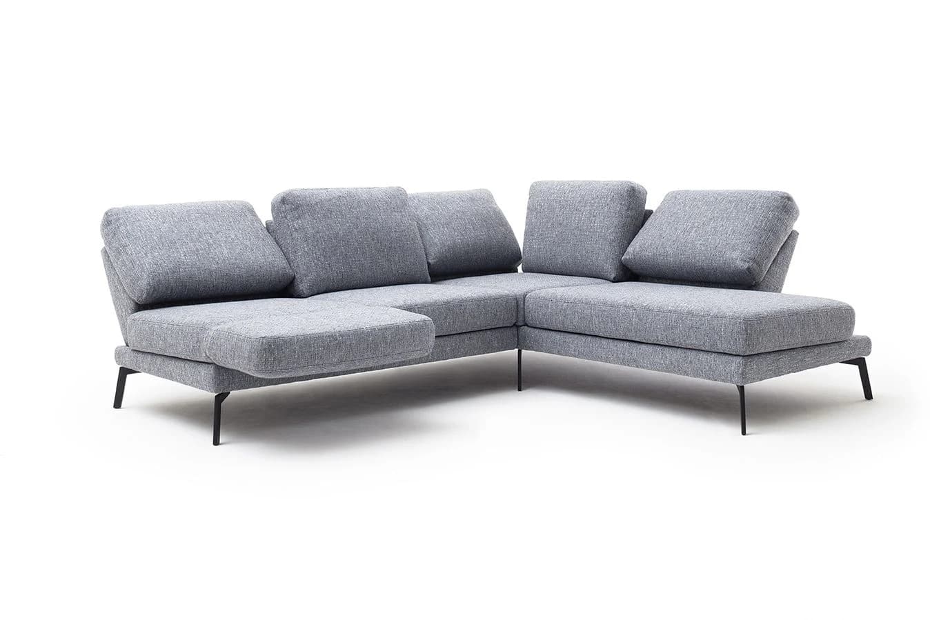 Ecksofa - 2-Sitzer mit Ecke rechts, Rückenlehne/Armlehne verstellbar (manuell), Drehsitz (manuell), Flachgewebe, Graublau
