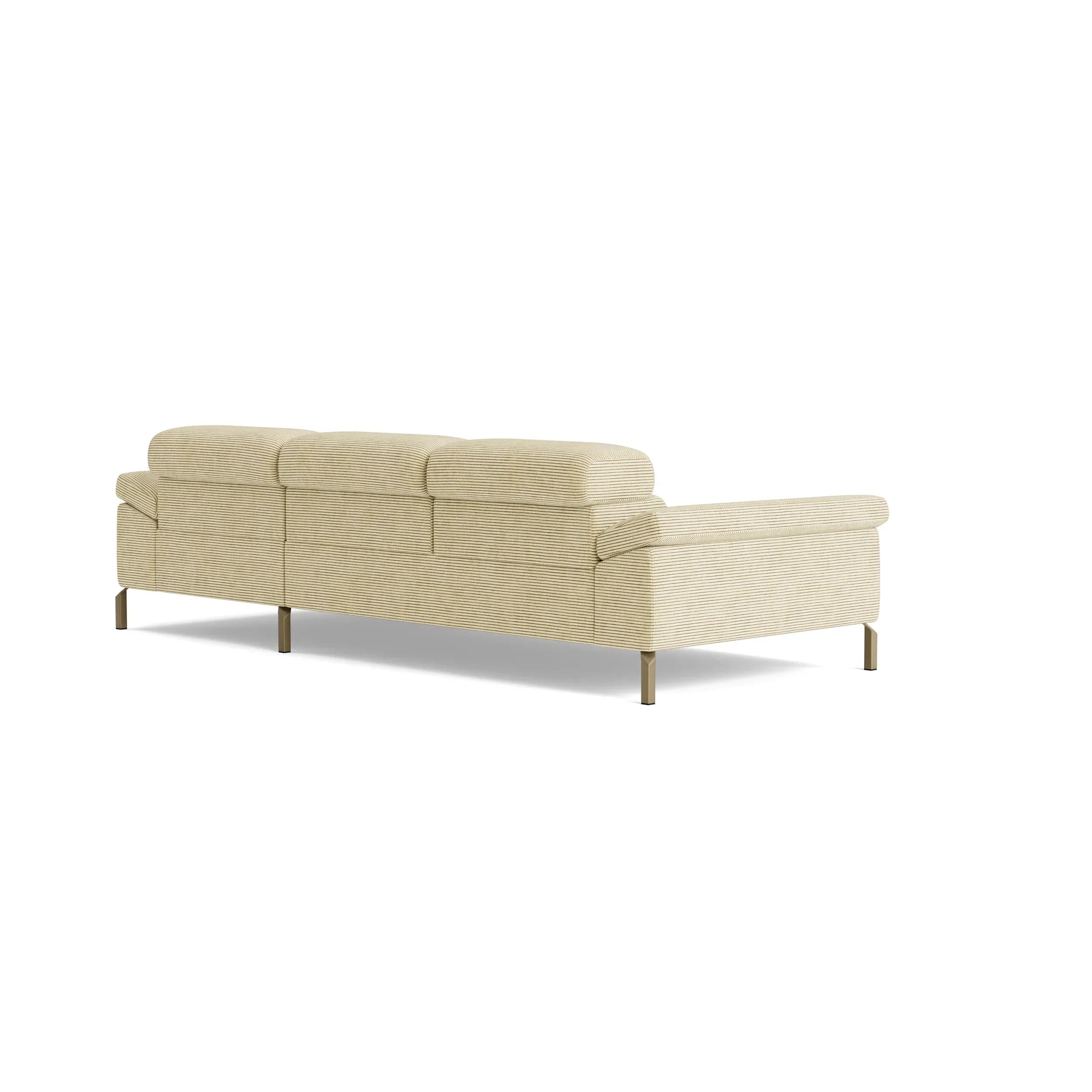 Ecksofa Bolonia - 2-Sitzer mit Longchair rechts inkl. Rückenlehne- und Kopfteilverstellung, Stoff, Cappuccino
