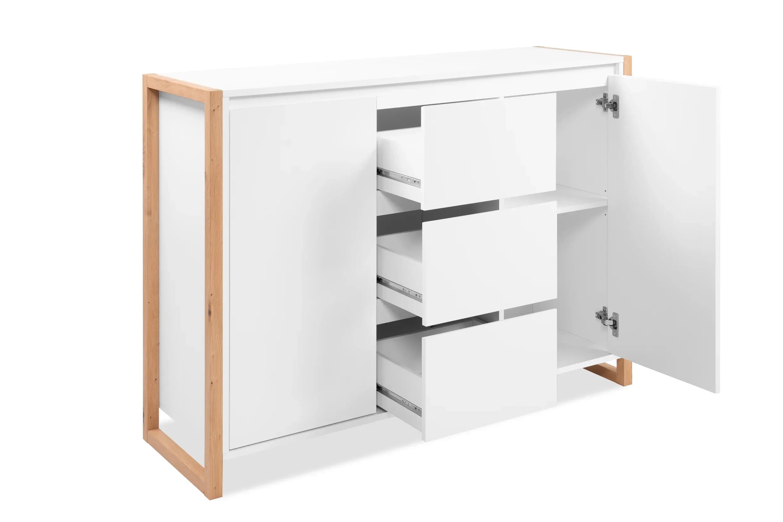 Kommode - B ca. 120 cm, Weiß, Artisan Eiche Nachbildung