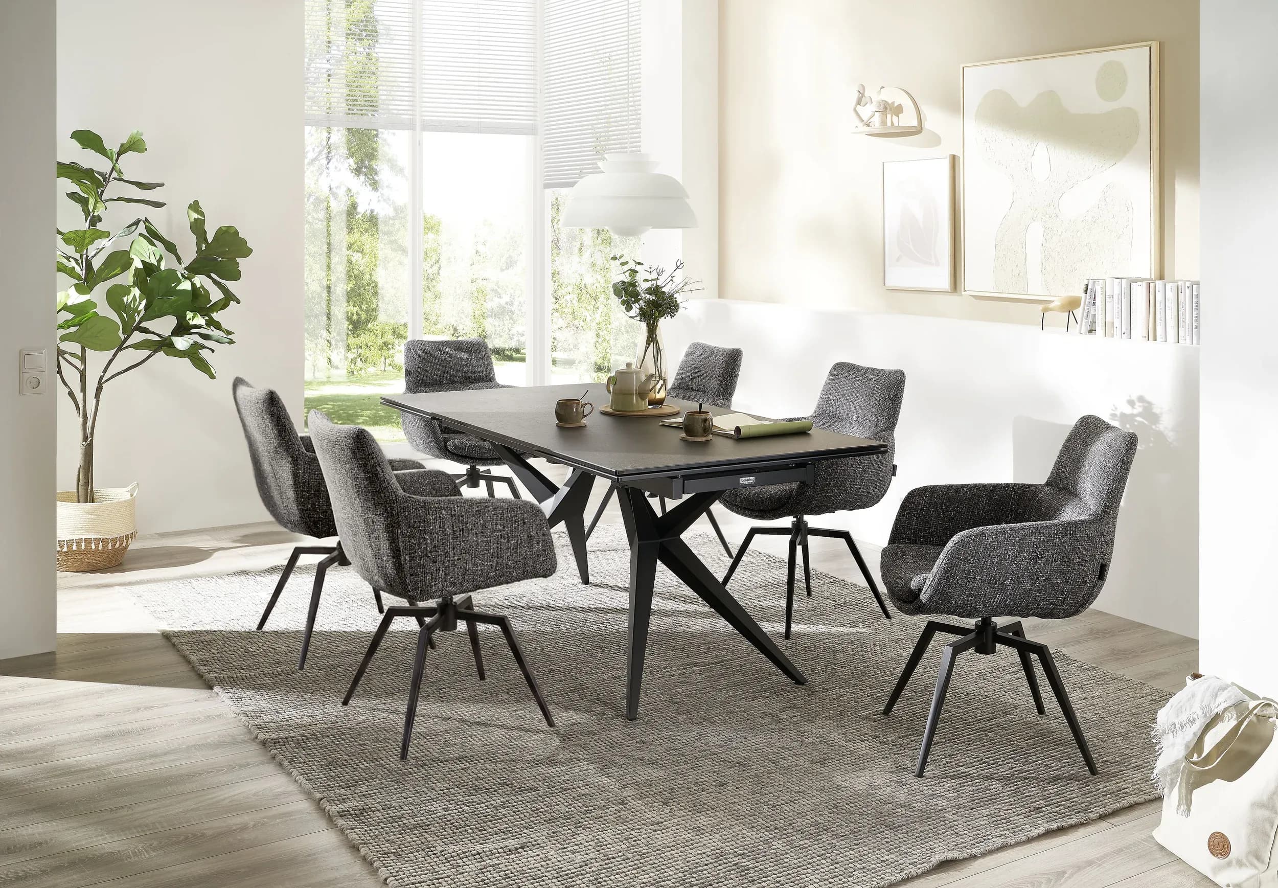Esstisch MICHELA - ausziehbar, LB ca. 180x95 cm, Glaskeramik, Dunkelgrau