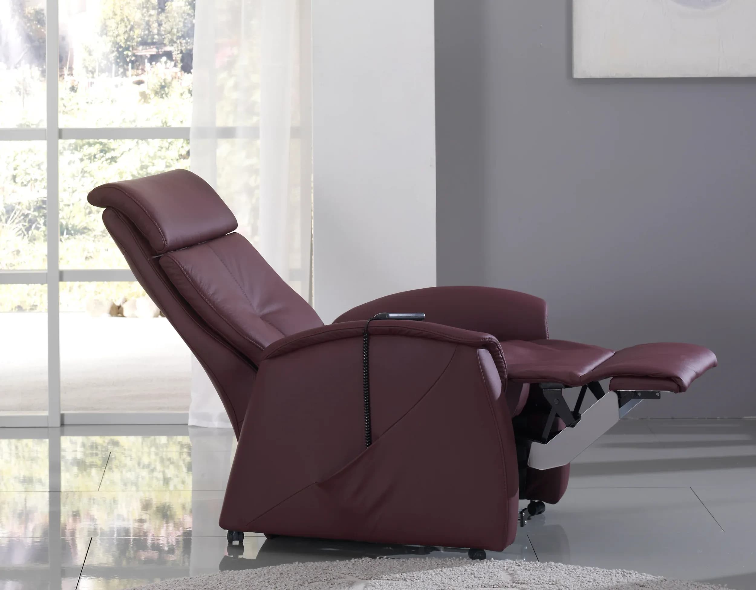 Fernsehsessel EM Bremen - Relaxfunktion, Leder, Burgund