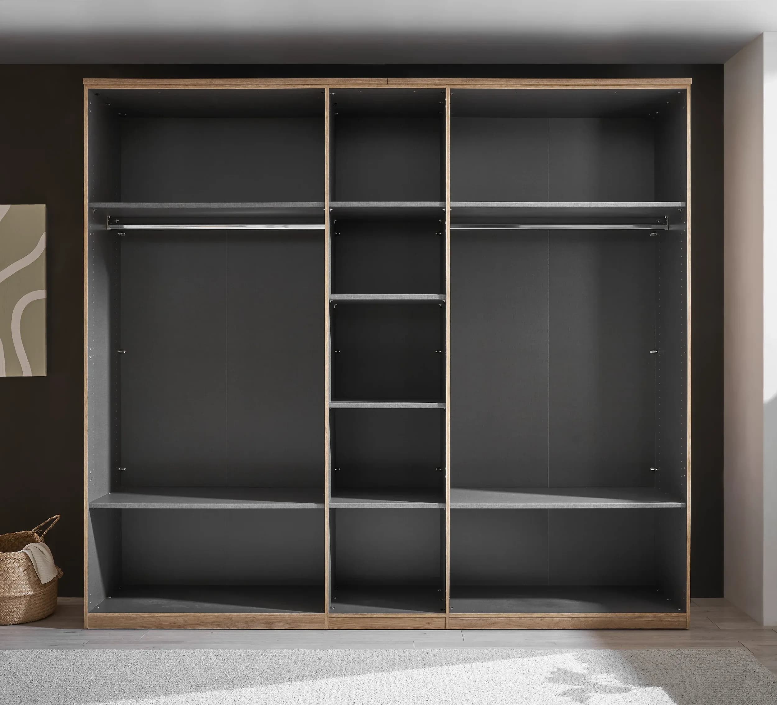 Drehtürenschrank - B. ca. 250,8 cm, Außentüren Holzdekor, Mitteltüren Beige