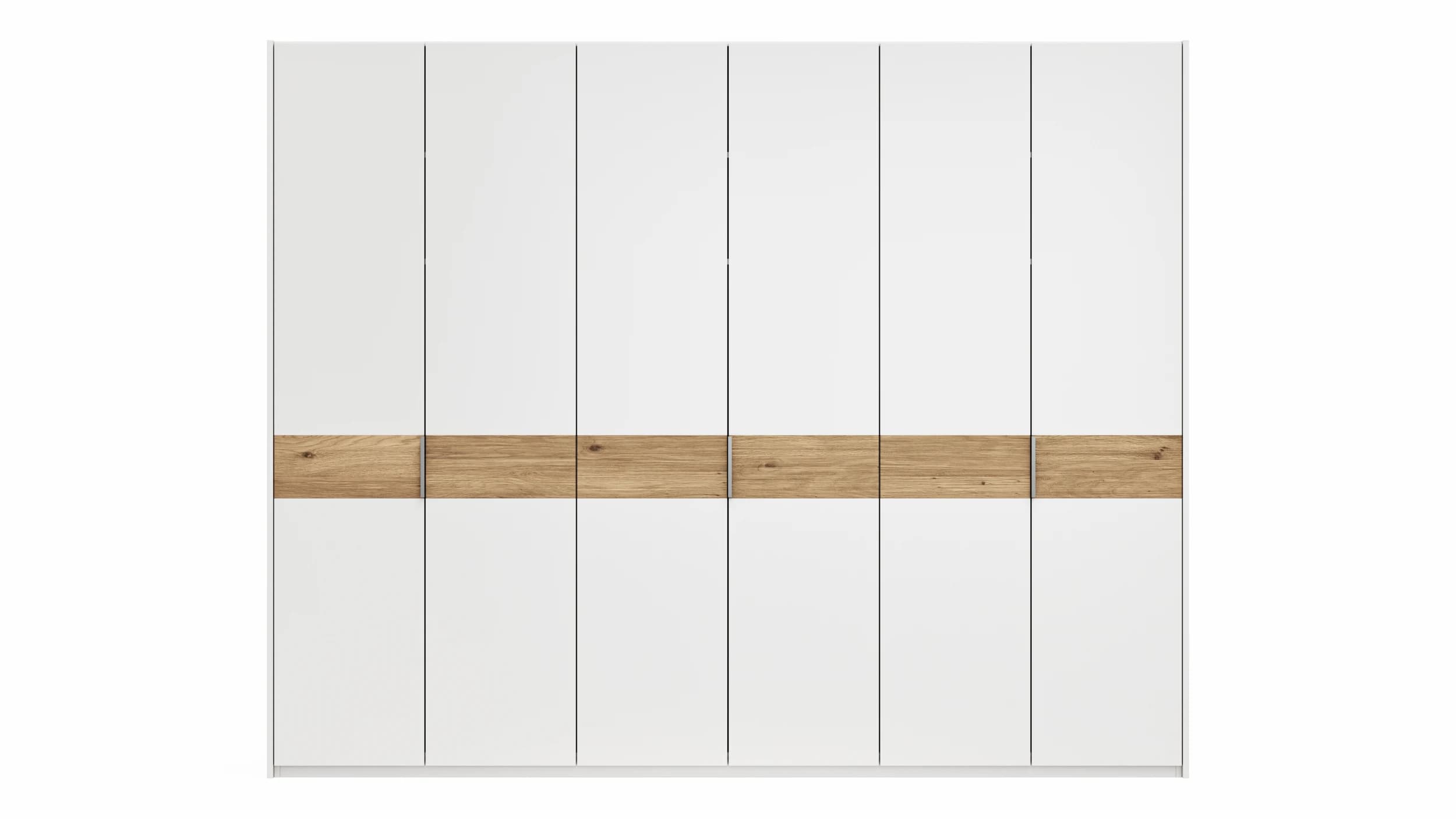 Drehtürenschrank Viana - B ca. 303 cm, Lack, Weiß, Riffholz, Wildeiche