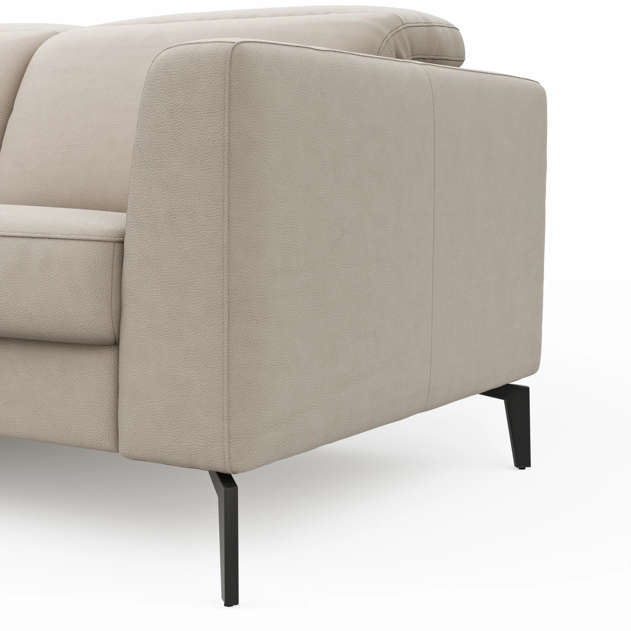 Ecksofa Rafaela 2.0 - Longchair mit 2,5-Sitzer rechts inkl. Kopfteilverstellung, Leder, Champagner