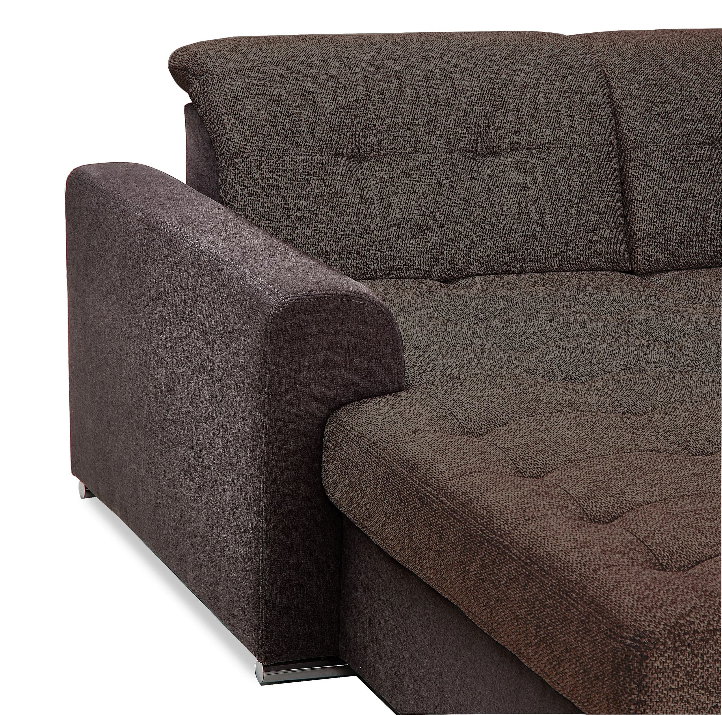 Wohnlandschaft - Longhchair links, 3-Sitzer, Ecke rechts inkl. Armteilverstellung, Kopfteilverstellung in Kunstleder dunkelbraun