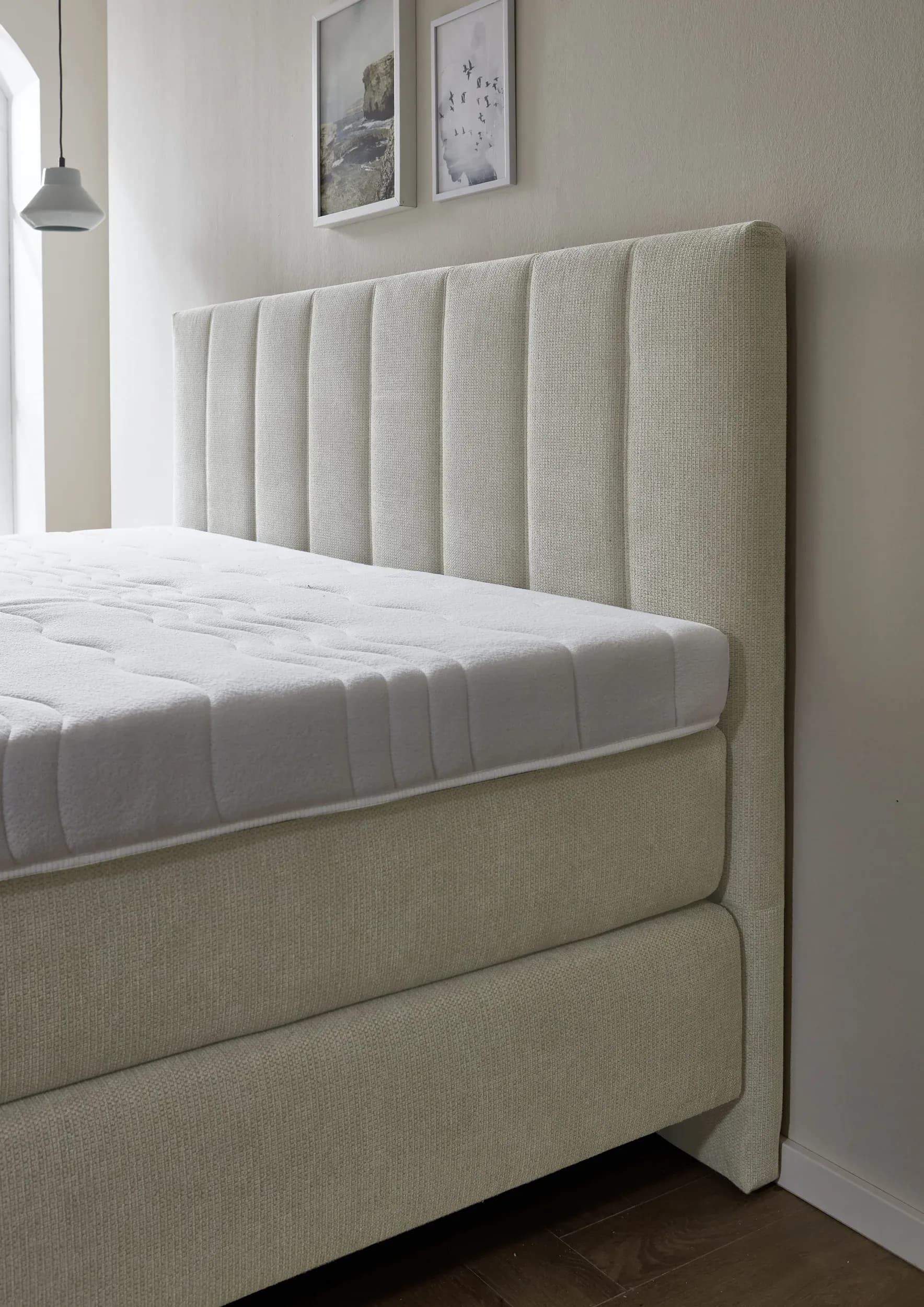 Boxspringbett - Liegefläche ca. 180x200 cm, Stoff, Natur