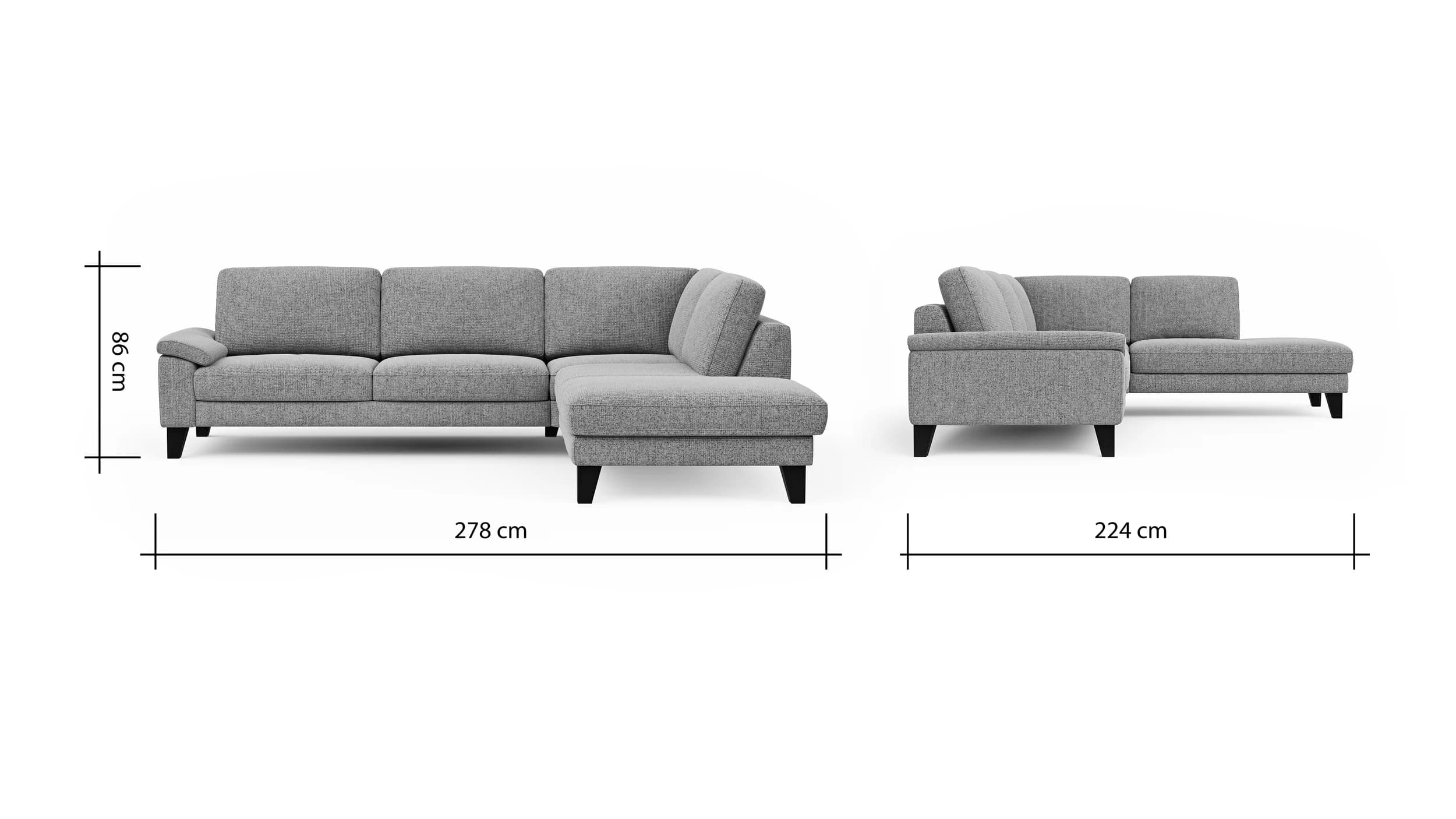 Ecksofa Oviedo - 2,5-Sitzer mit Ecke rechts, Stoff, Hellgrau