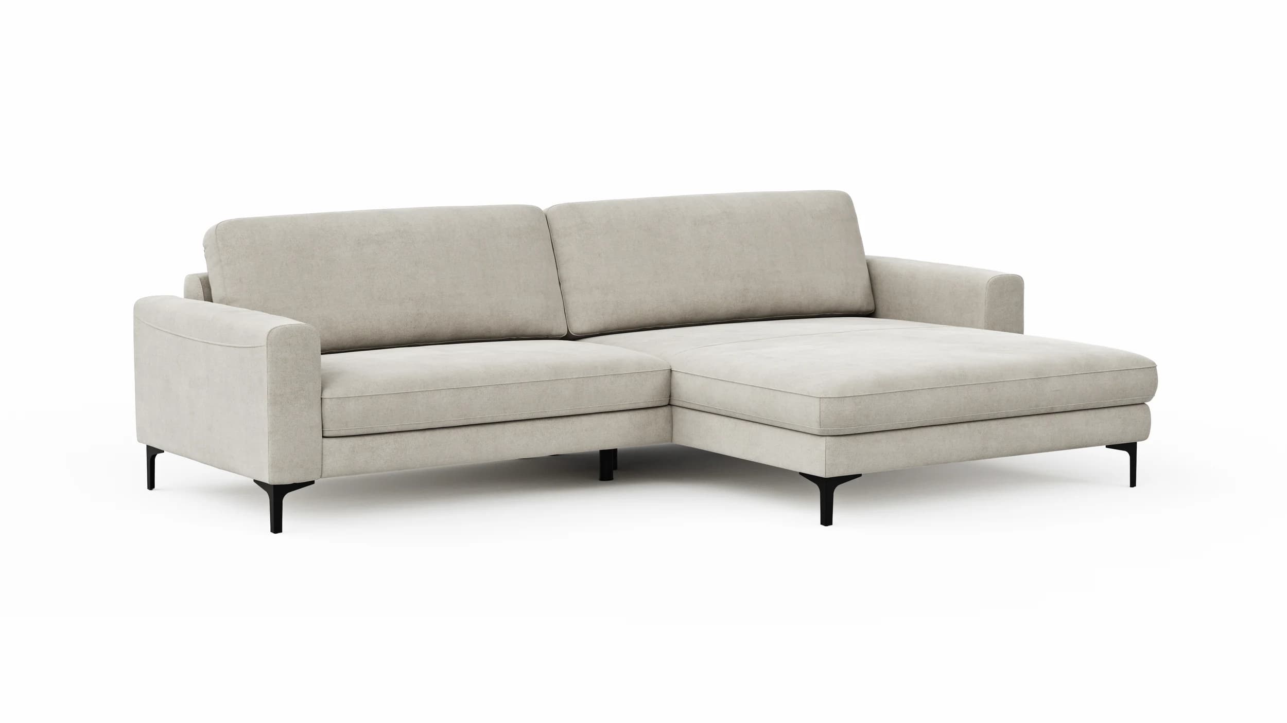 Ecksofa Oviedo - 1,5-Sitzer mit Longchair rechts, Stoff, Natur