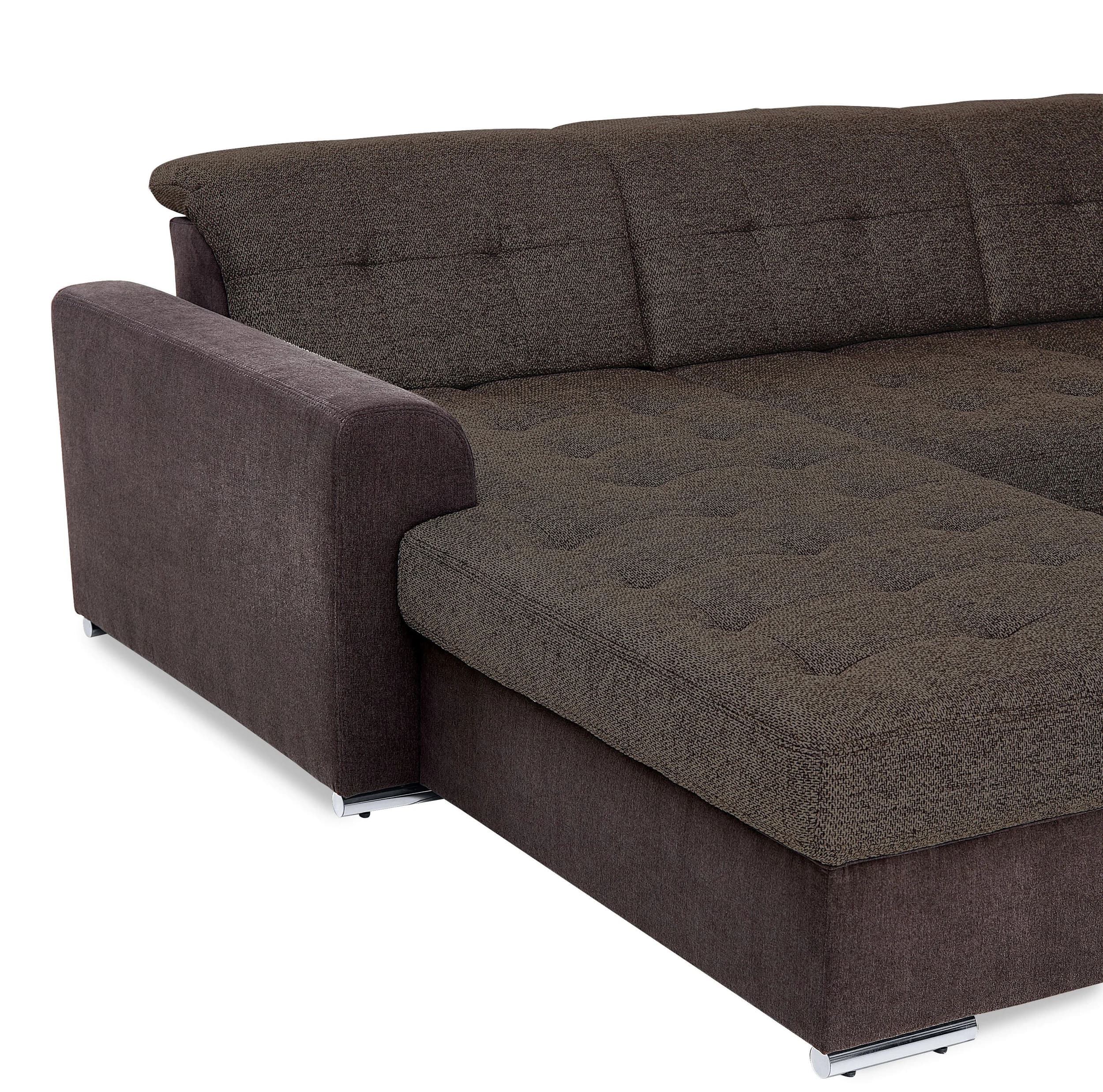 Wohnlandschaft - Longhchair links, 3-Sitzer, Ecke rechts inkl. Armteilverstellung, Kopfteilverstellung in Kunstleder dunkelbraun