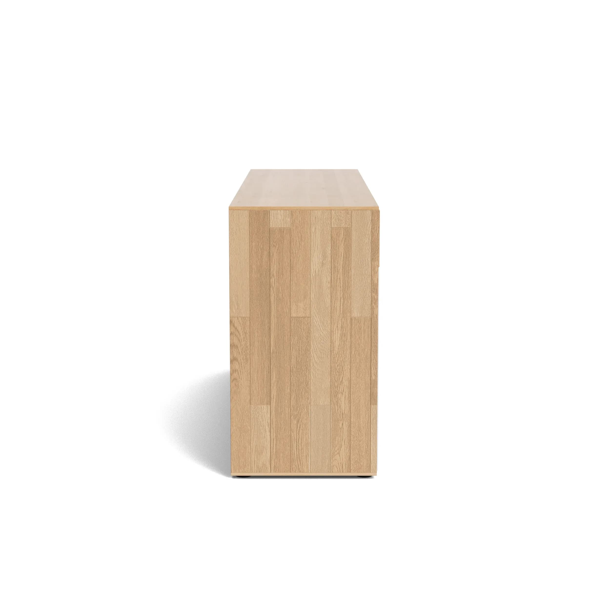 Sideboard Koruna – Eiche massiv legno geölt, Front oben Holz sägerau, unten Glas cremeweiß