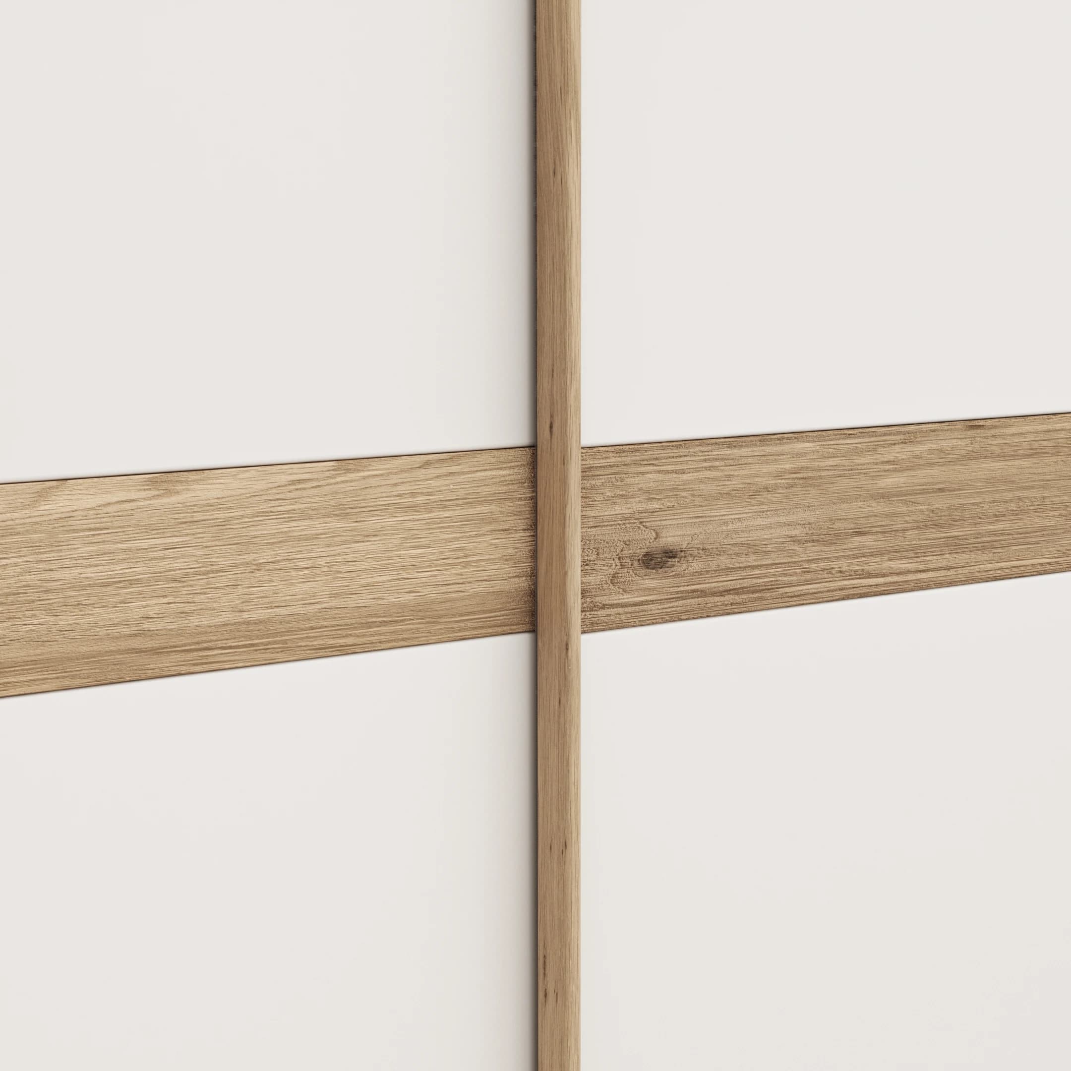 Schwebetürenschrank Viana - B ca. 301 cm, Lack, Weiß, Riffholz, Balkeneiche
