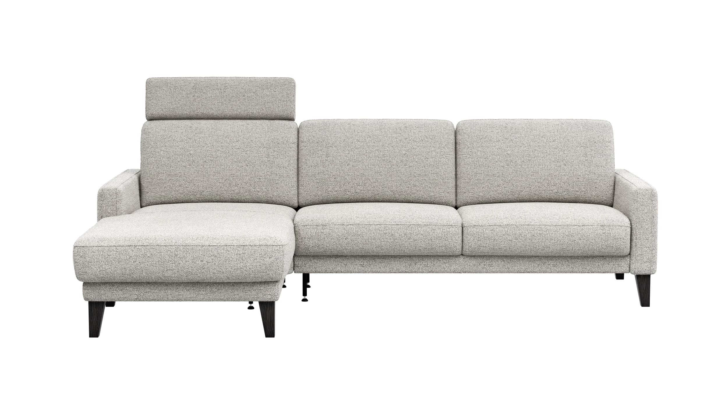 Ecksofa Matero - Longchair mit 2,5-Sitzer rechts inkl. Relaxfunktion motorisch, Stoff, Hellgrau