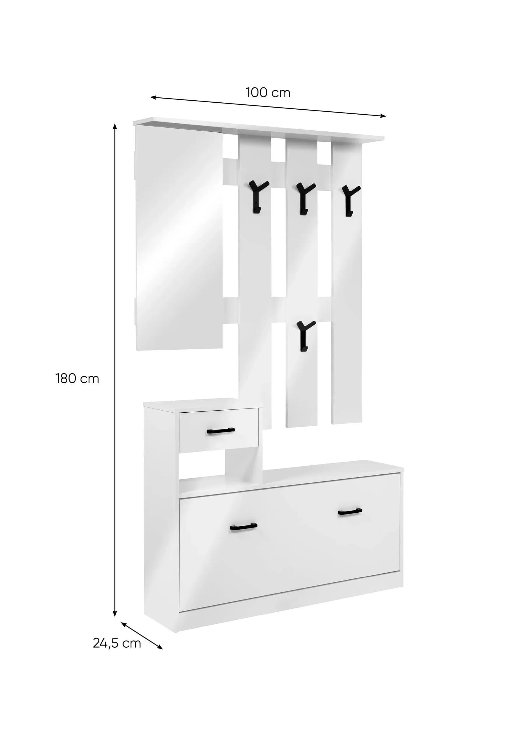 Kleingarderobe- B ca. 100 cm, Weiß, Hochglanz