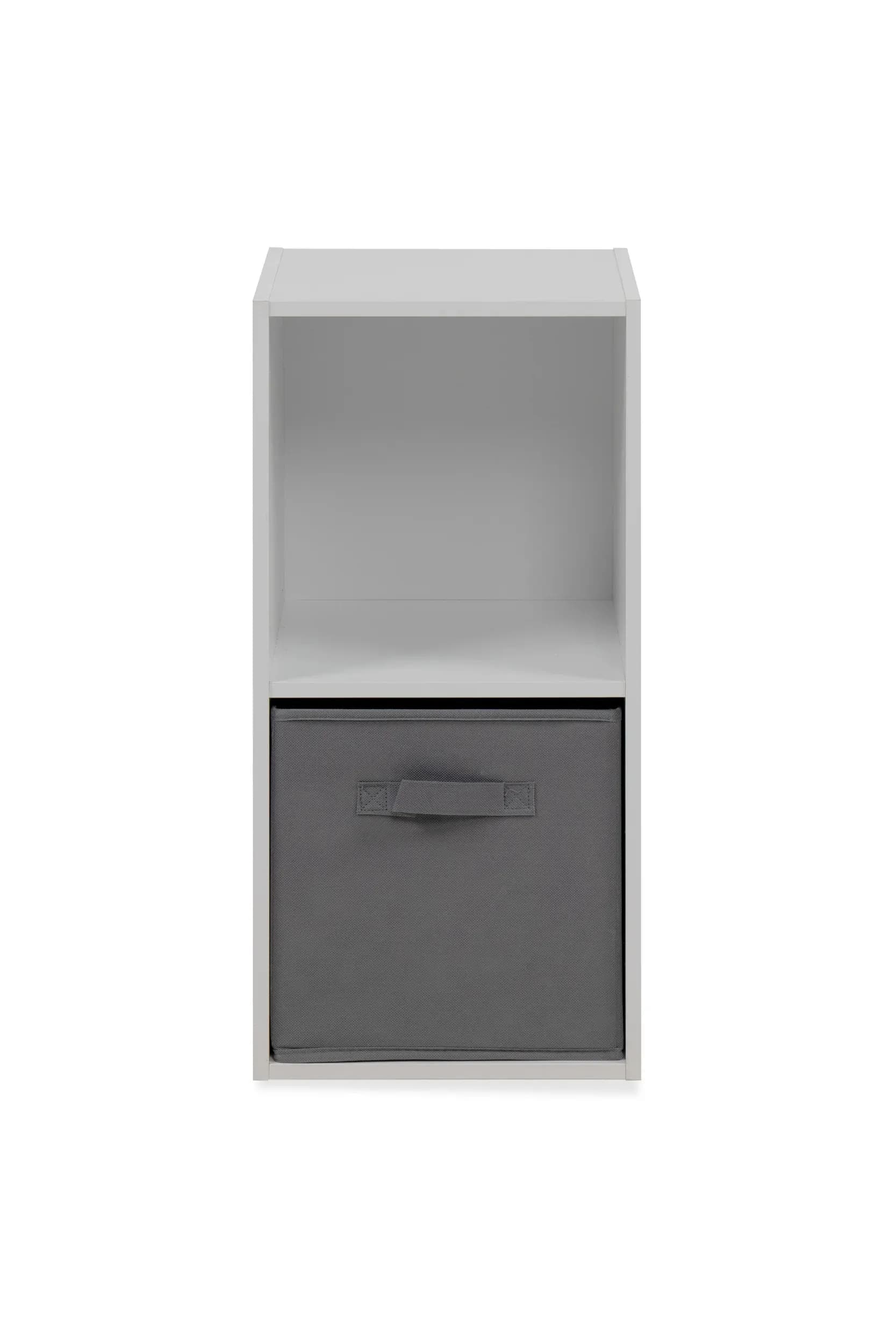 Regal - inkl. Stoffbox, B ca. 30 cm, Weiß, Grau