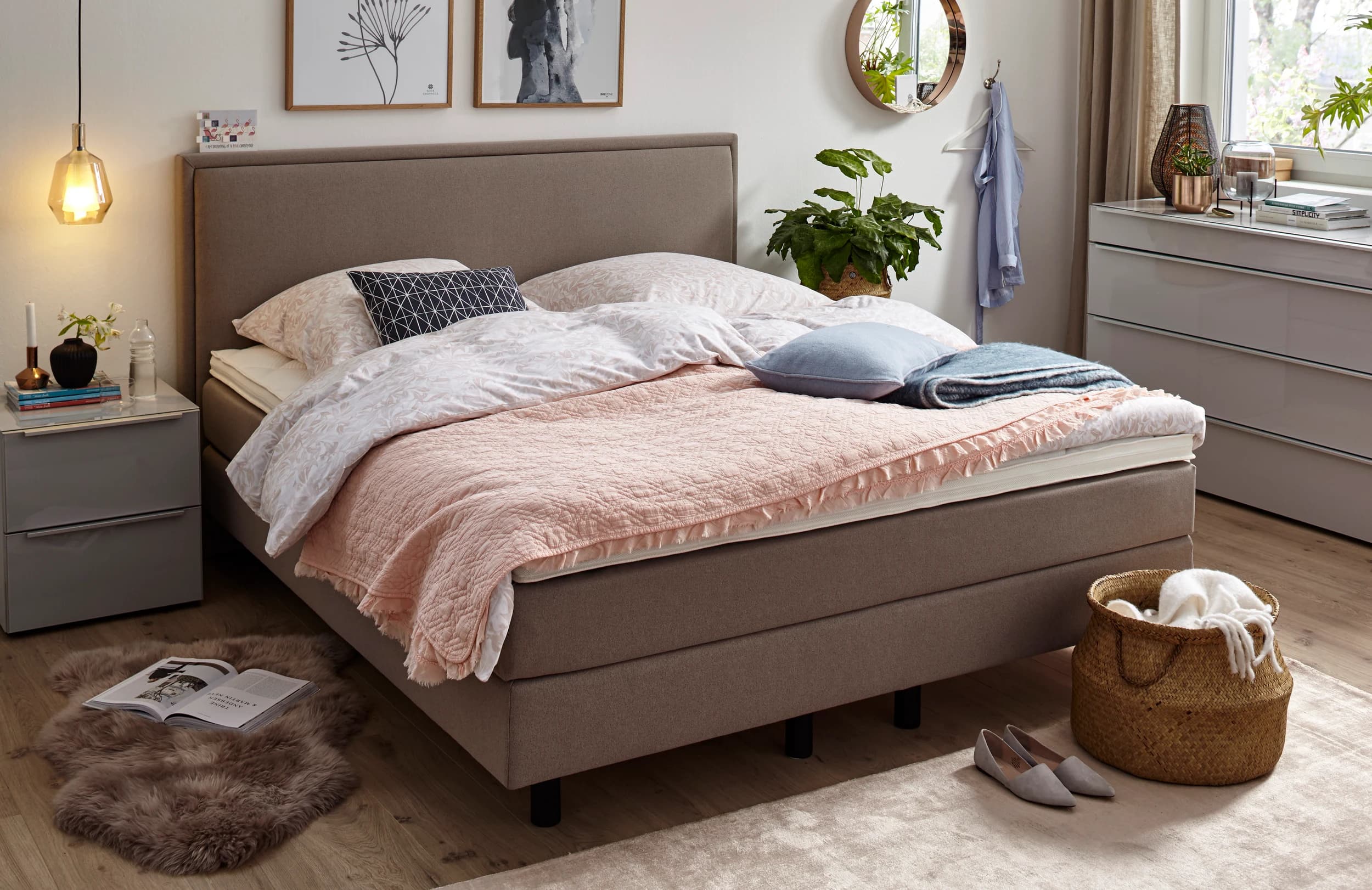Boxspringbett Valencia - Liegefläche ca. 160x200 cm, Stoff, Mauve