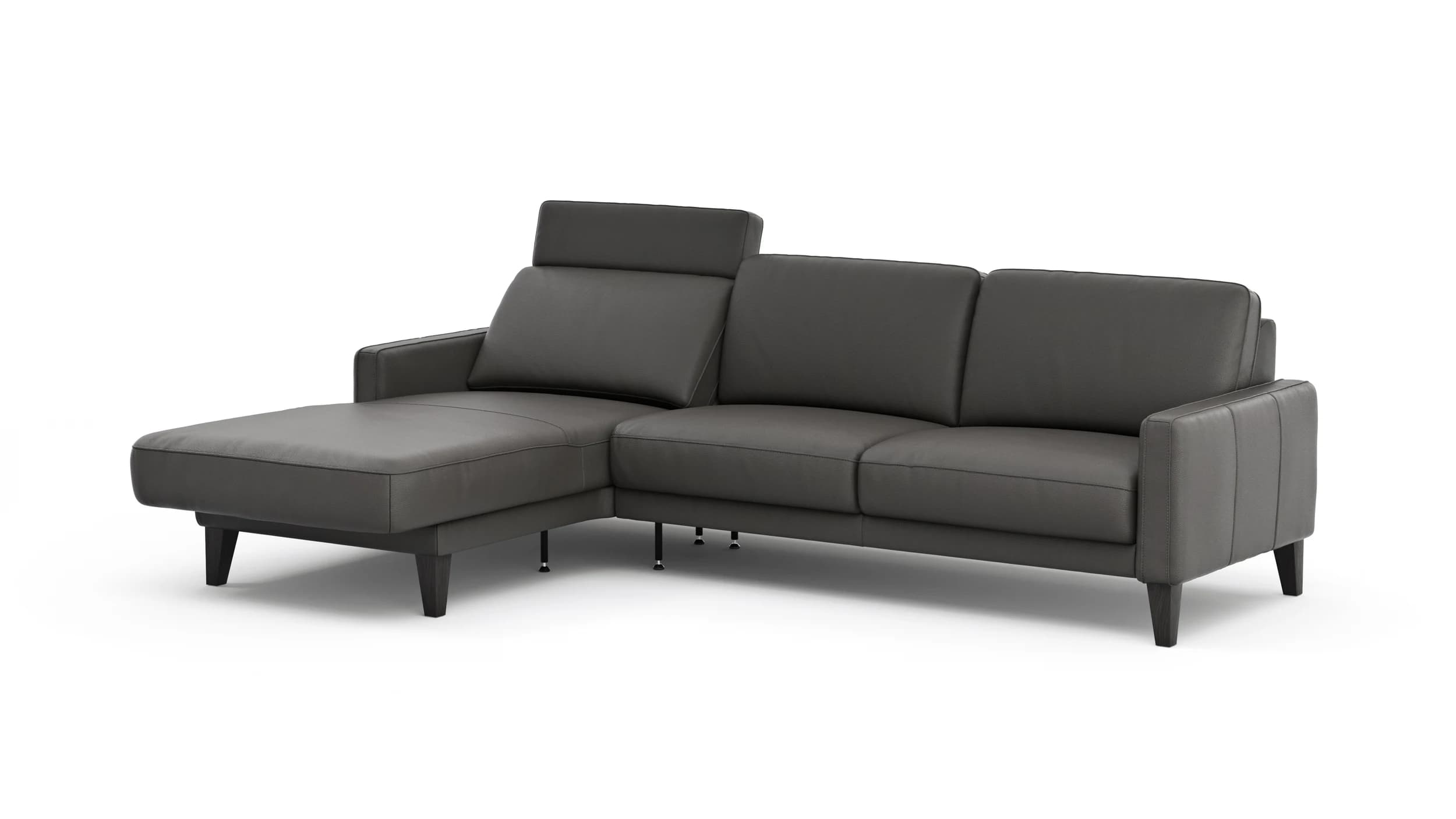 Ecksofa Matero - Longchair mit 2,5-Sitzer rechts inkl. Relaxfunktion motorisch, Leder, Anthrazit