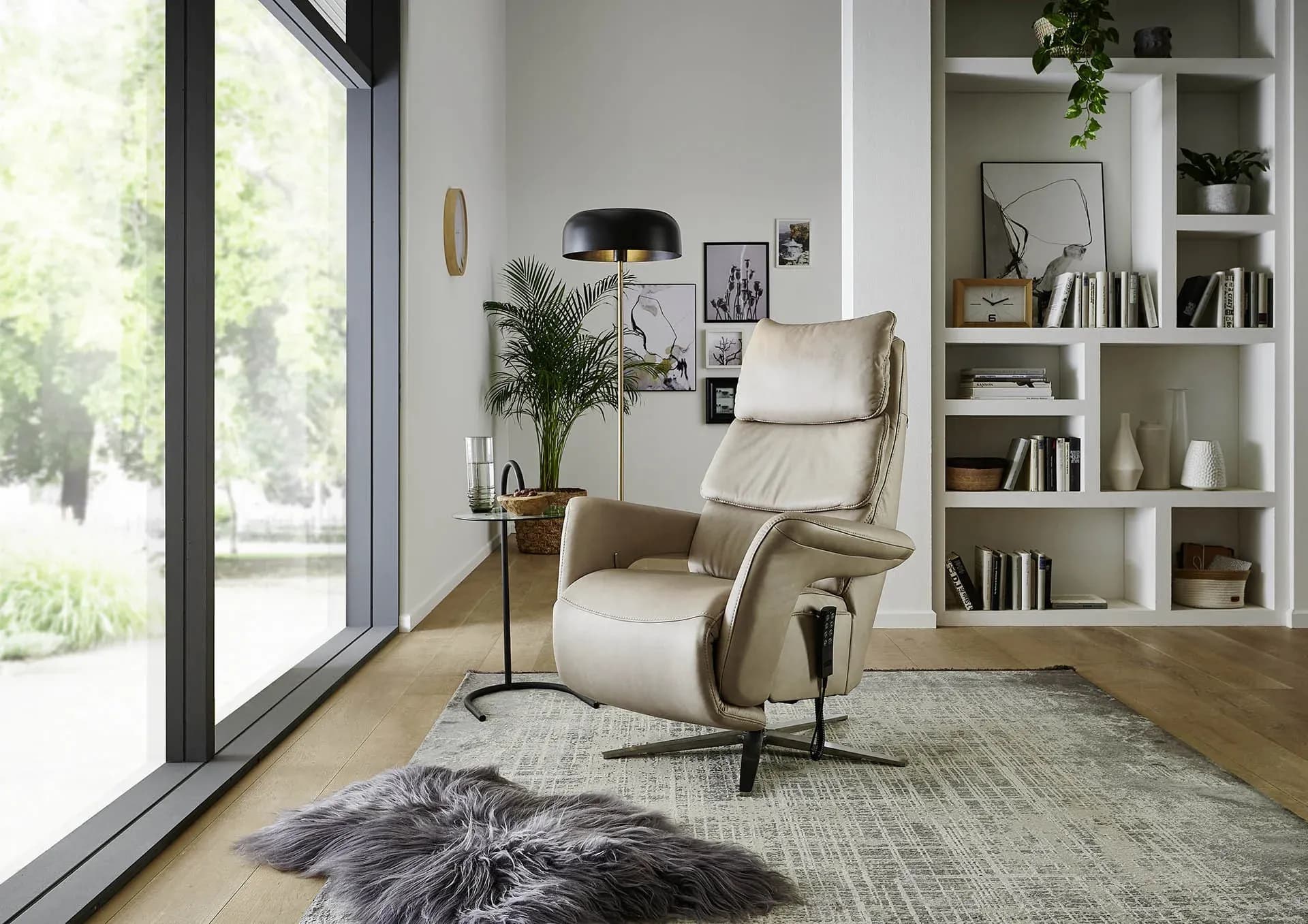 Sessel - mit Relaxfunktion, Stoff, Ecru
