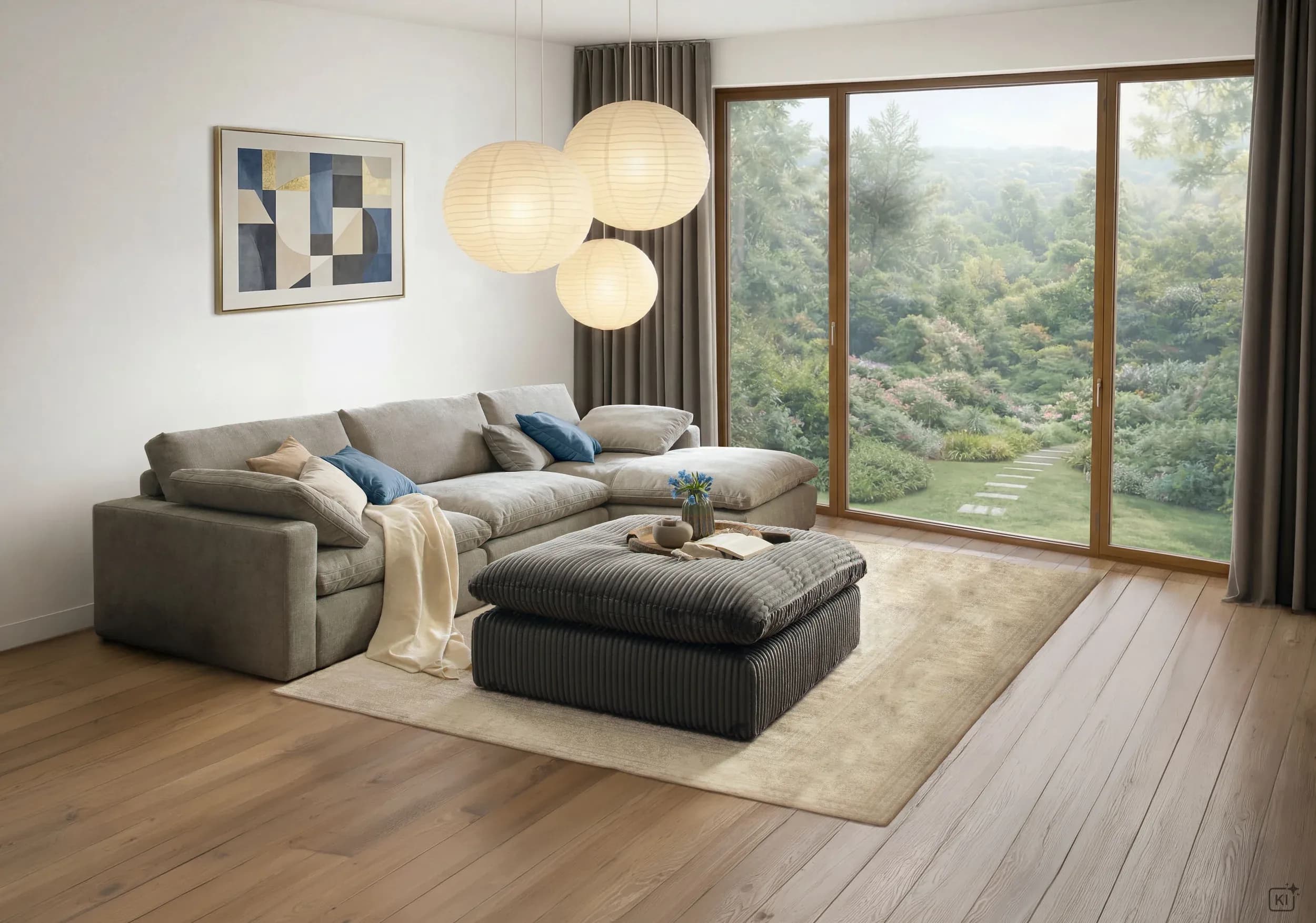 Hocker Palmdale - LB ca. 115x115 cm, Stoff, Grau