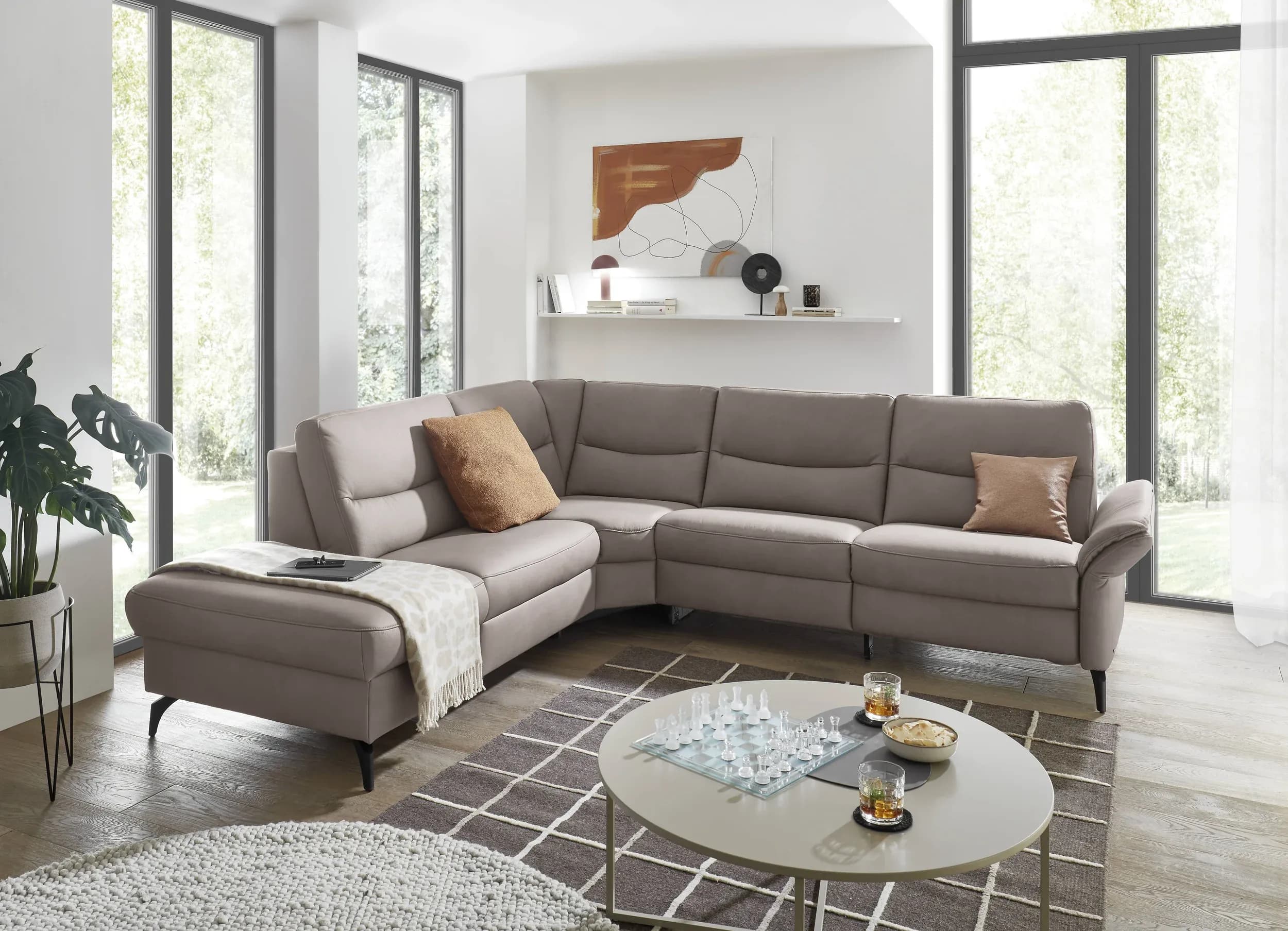 Ecksofa EM Amarante - mit Kopfstütze, Ecke links mit 2,5-Sitzer, Leder, Braun