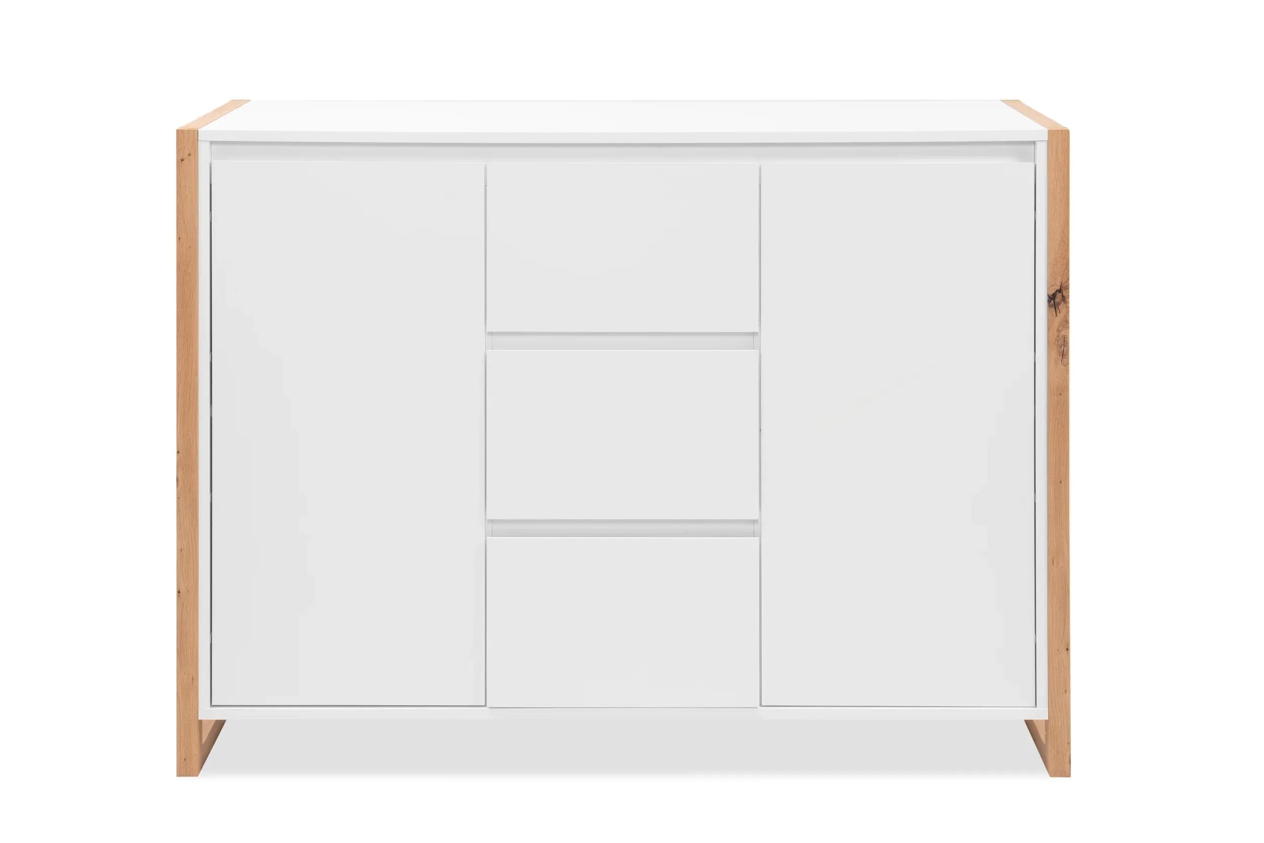 Kommode - B ca. 120 cm, Weiß, Artisan Eiche Nachbildung