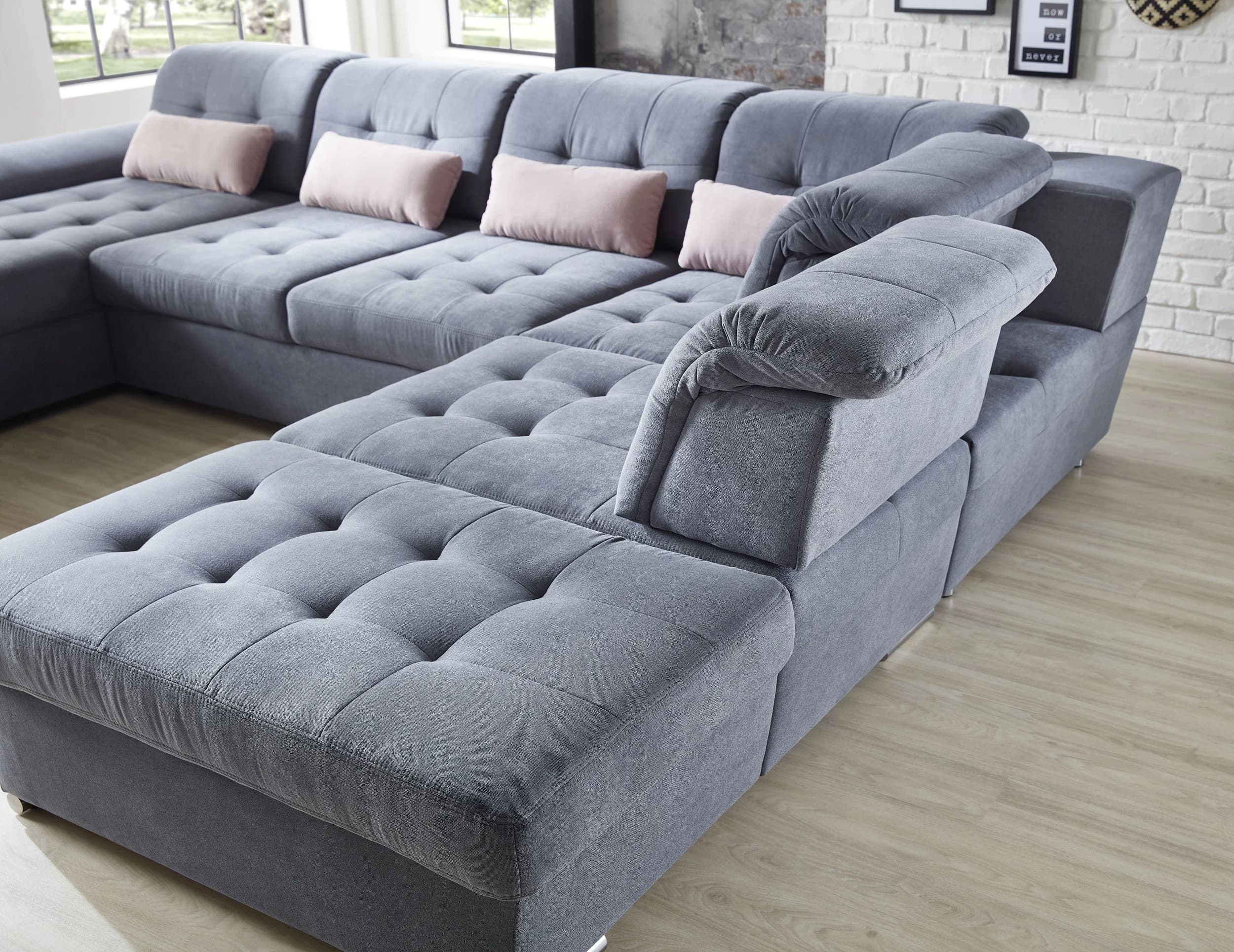 Wohnlandschaft - Longchair links, 3-Sitzer, Ecke rechts inkl. Schlaffunktion, Bettkasten, 