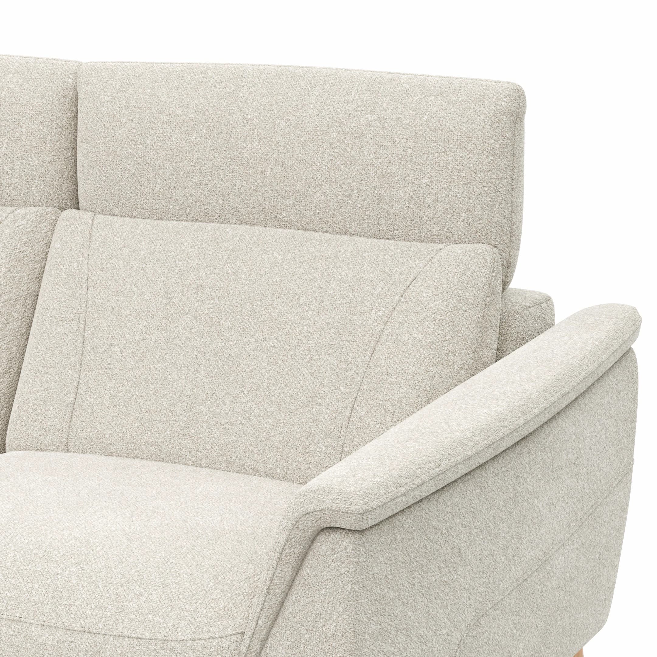 Ecksofa Nevin - Longchair links mit 2-Sitzer rechts, inkl. Kopfpolsterverstellung, Stoff, Weiß