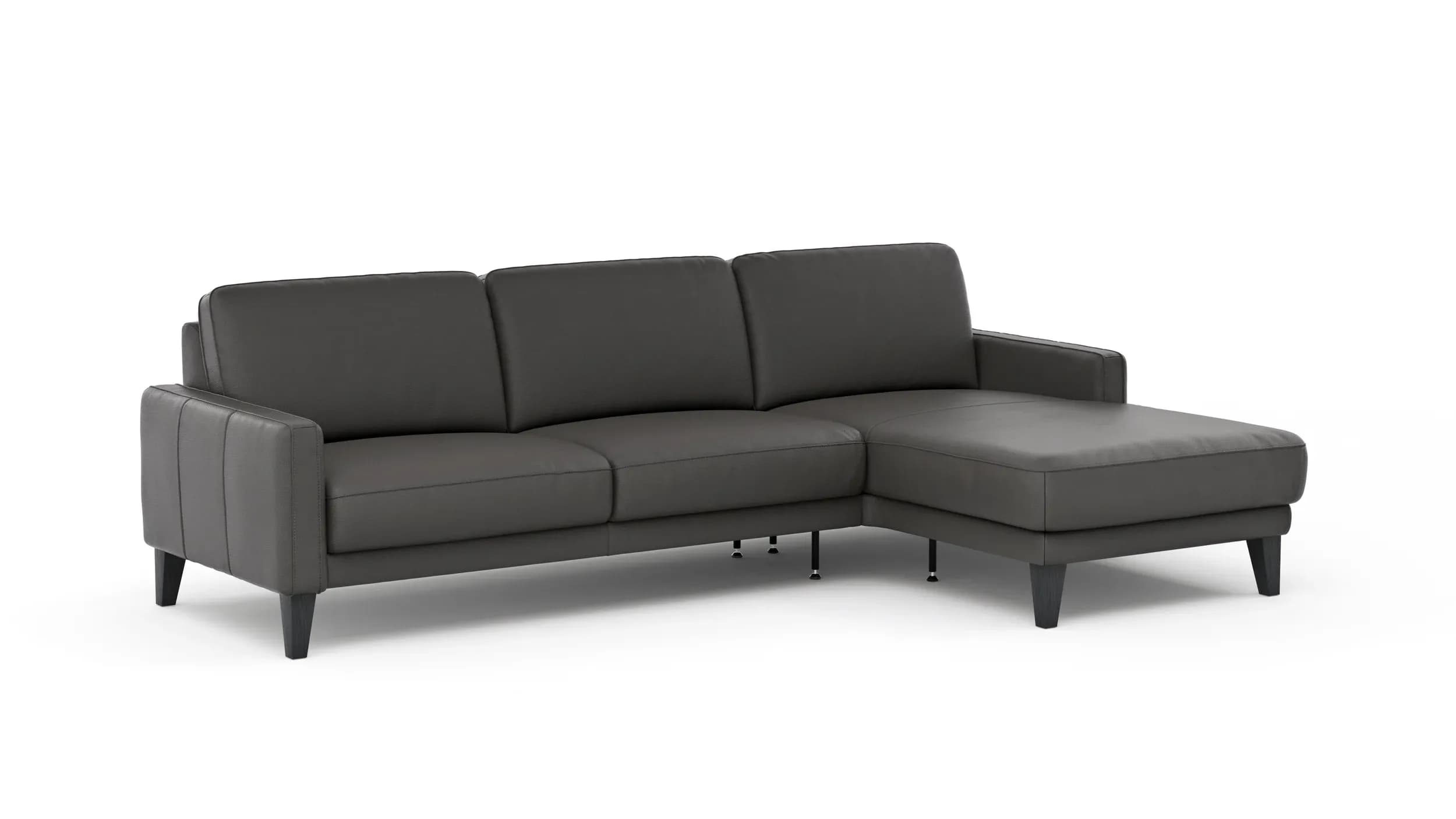 Ecksofa Matero - 2,5-Sitzer mit Longchair rechts, Leder, Anthrazit