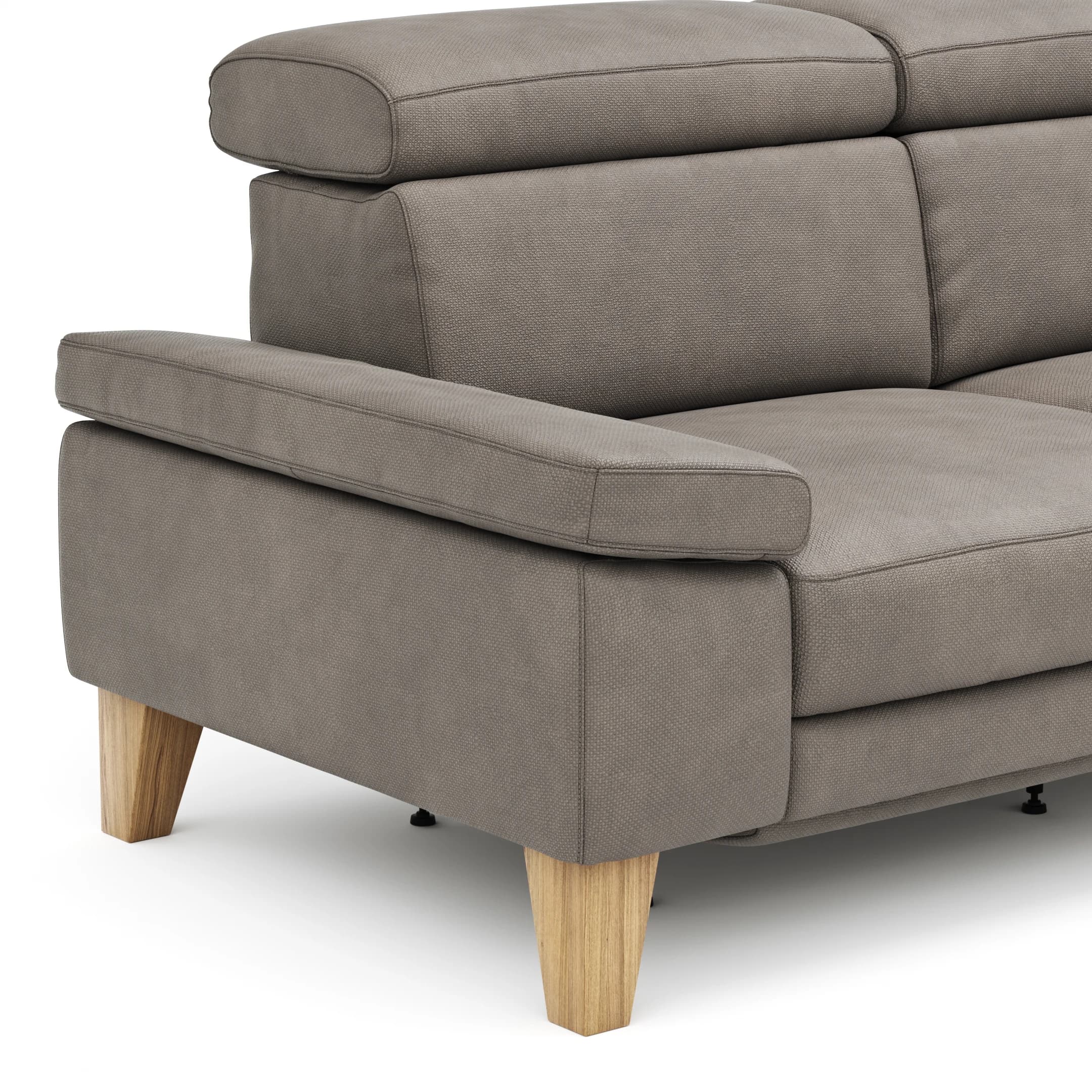 Ecksofa Hudson - 2,5-Sitzer mit Longchair rechts, inkl. Kopfteil/Armlehne verstellbar und Relaxfunktion (motorisch), Stoff, Steingrau