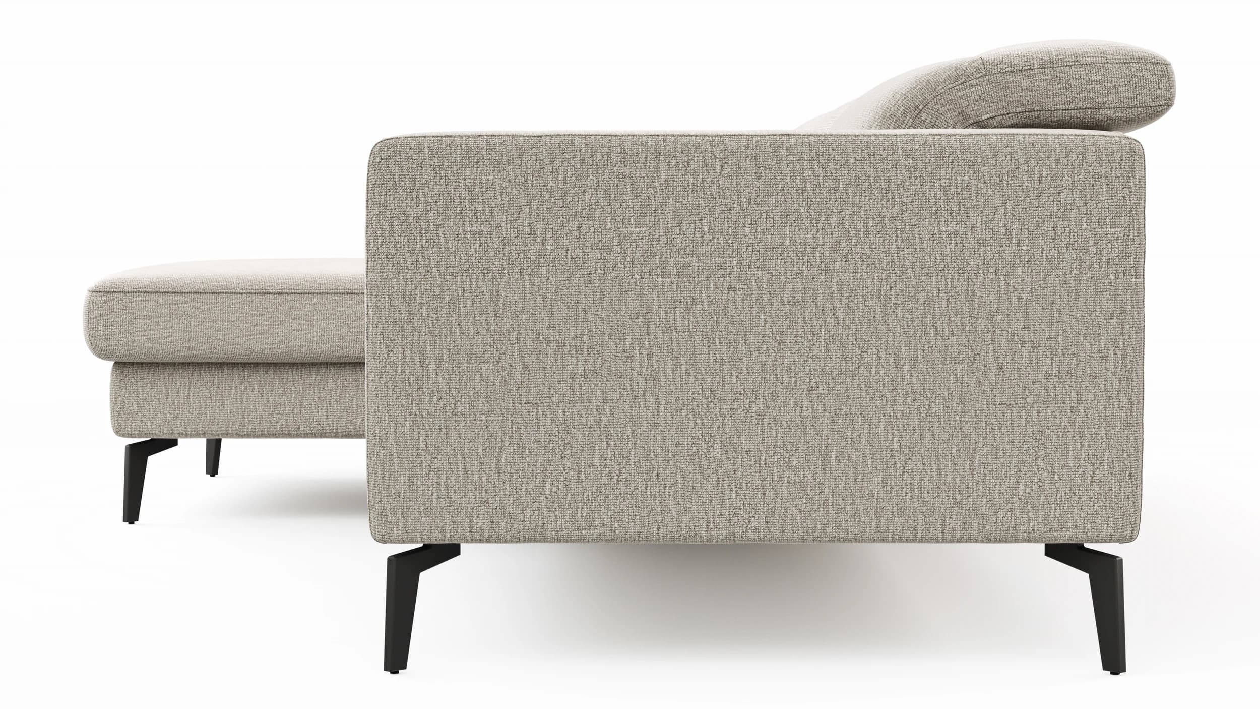 Ecksofa Rafaela 2.0 - Longchair mit 2,5-Sitzer rechts inkl. Sitzvorzug, Kopteilverstellung motorisch und Relaxfunktion motorisch im Longchair, Stoff, Champagner