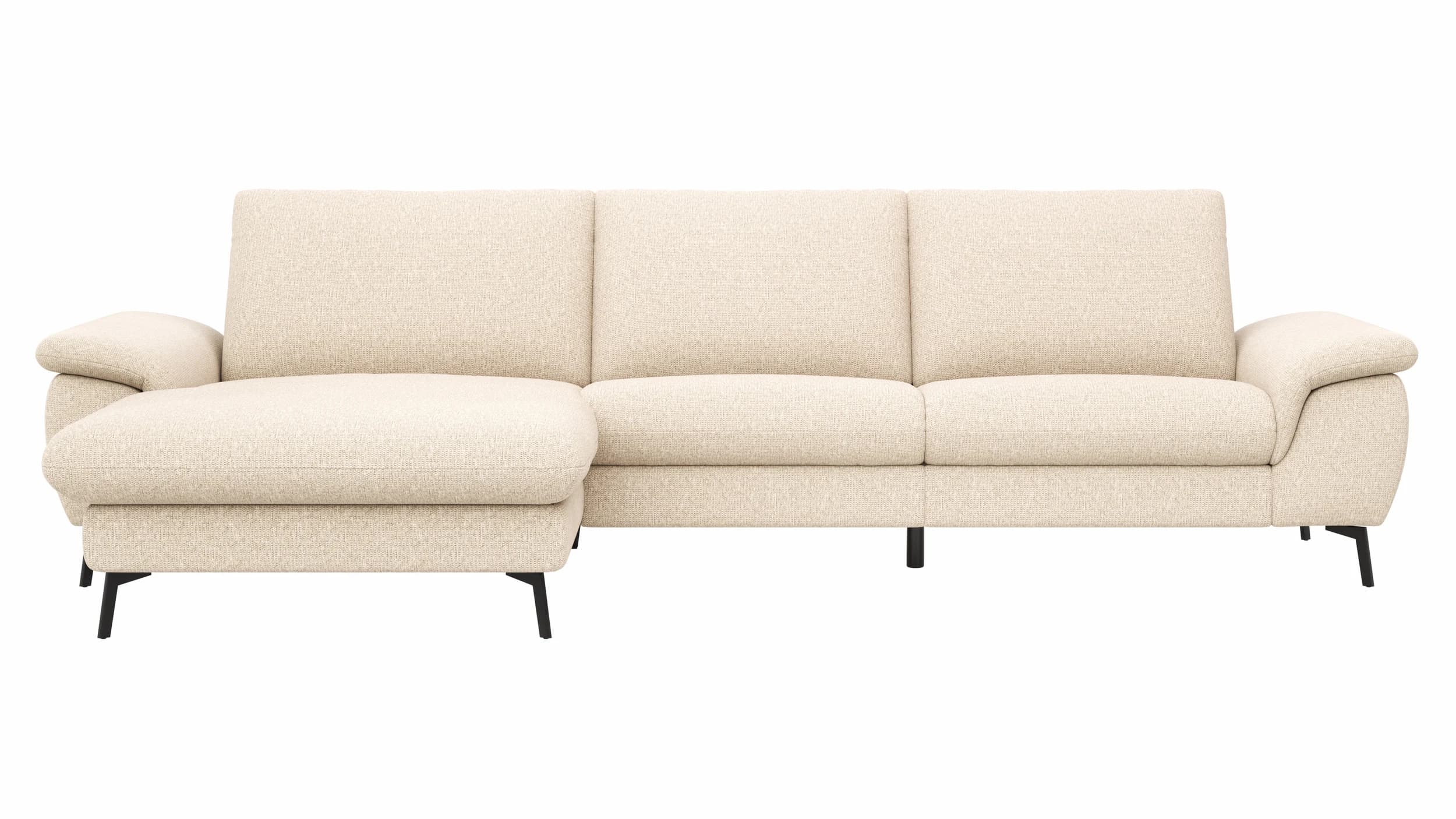 Ecksofa Gotera - Longchair links mit 1,5-Sitzer med. + 1,5-Sitzer med. rechts inkl. Rückenlehne verstellbar, Stoff, Creme