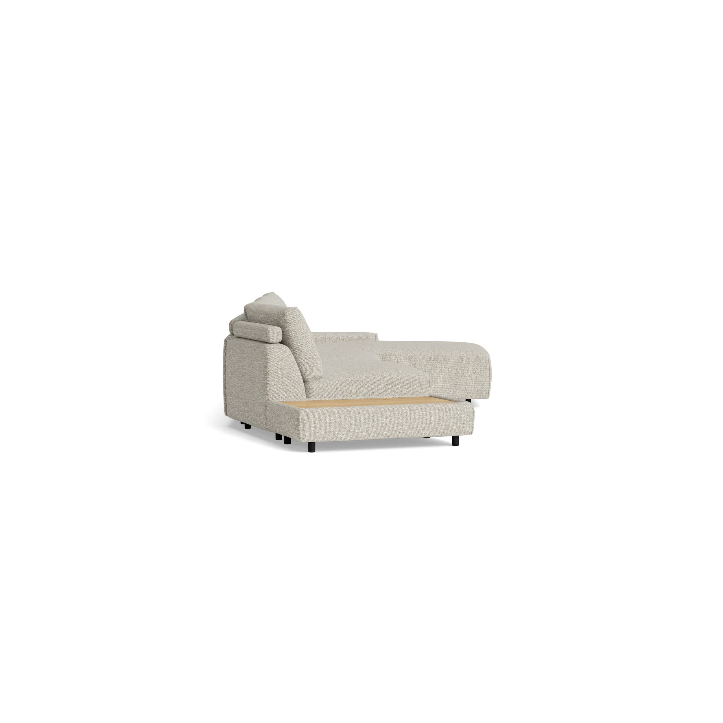 Ecksofa Serava Plus - Anbauhocker links mit 1-Sitzer, Trapezelement, Longchair rechts, Stoff, Sand