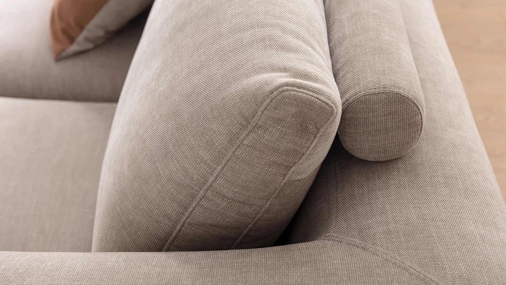 Ecksofa Stormy - Longchair links mit 2,5-Sitzer, Stoff, Graubeige