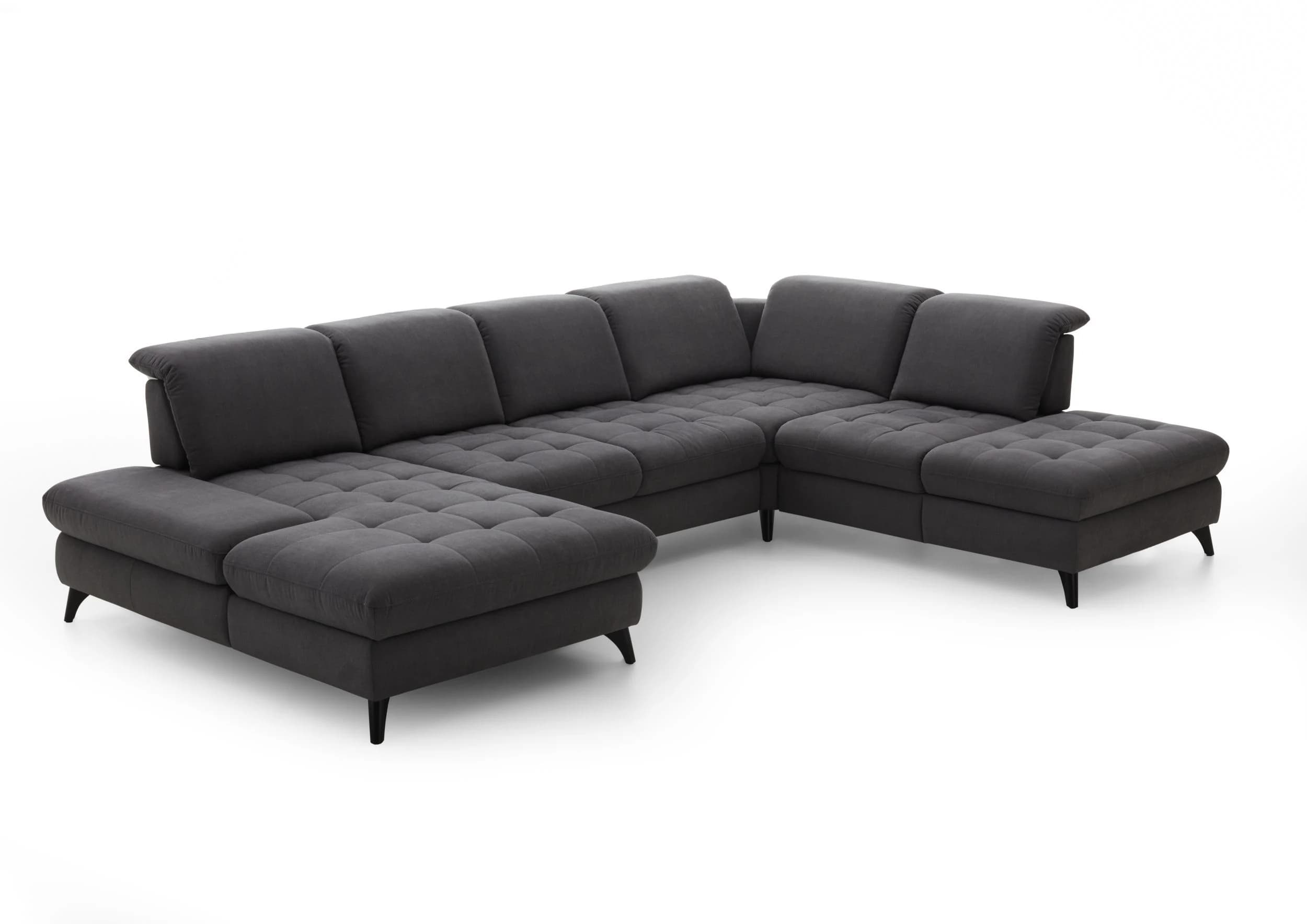 Wohnlandschaft - Longchair mit 2-Sitzer und Abschlusselement rechts, inkl. Schwenkrücken, Stoff, Grau