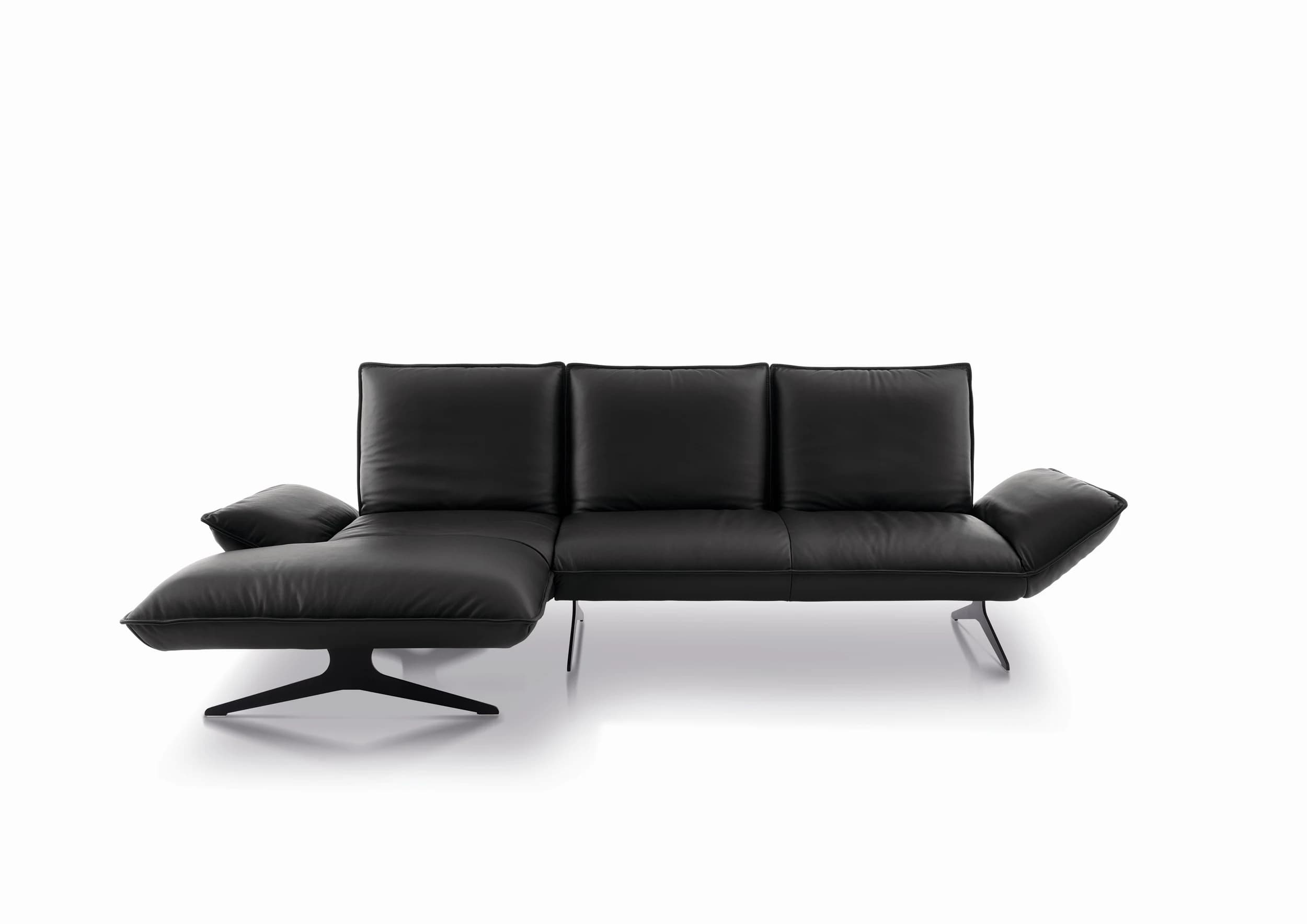 Ecksofa - Longchiar links mit 2-Sitzer, Rückenlehne/Armlehne verstellbar, Leder, Lava