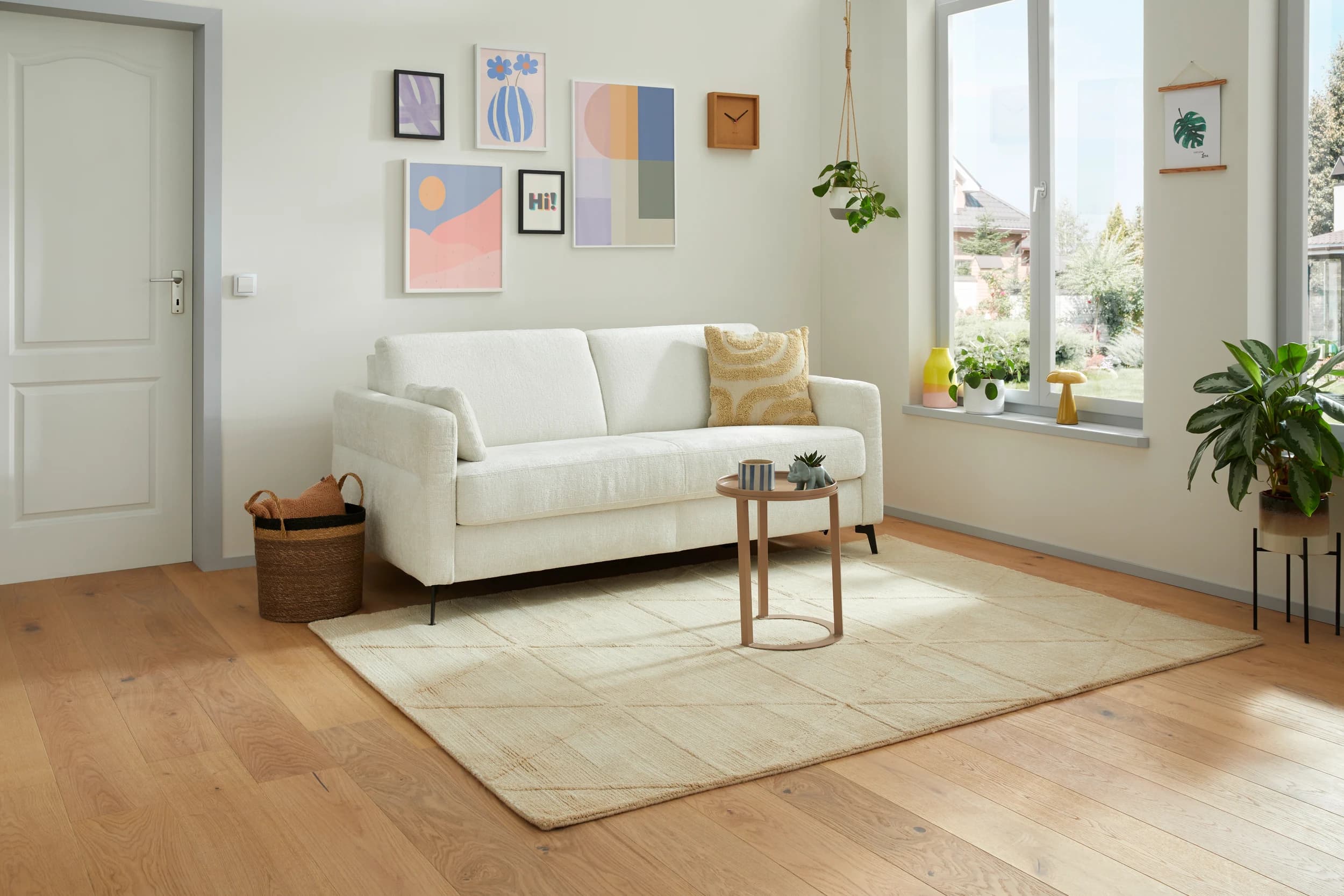 Schlafsofa Laredo - 2,5-Sitzer inkl. Schlaffunktion, Stoff, Offwhite